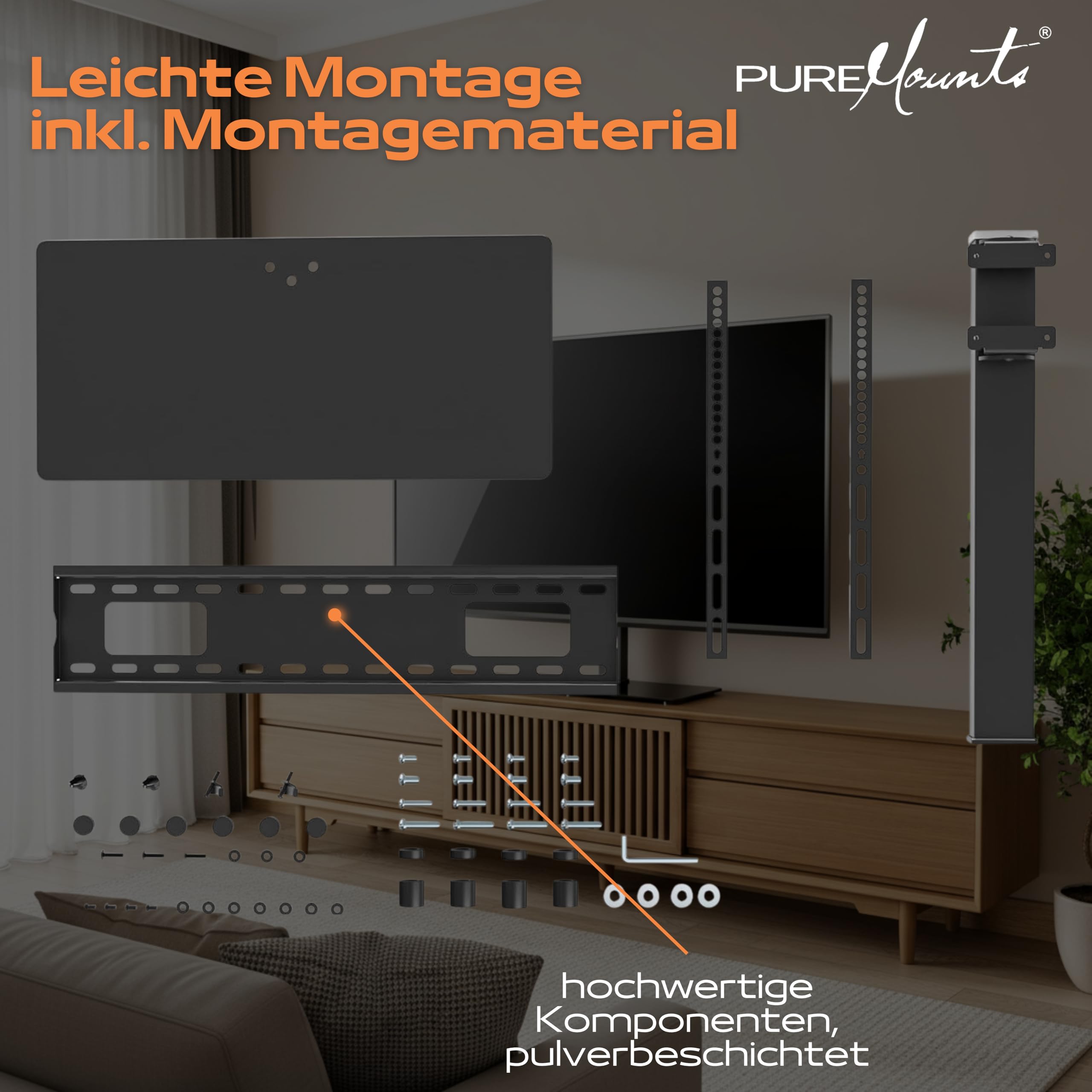 PureMounts Stojak na telewizor, uniwersalny uchwyt do telewizora 37-70 cali, Samsung, LG, Philips, Panasonic i wielu innych, maks. Vesa 600 x 400 kg i 40 kg, czarny