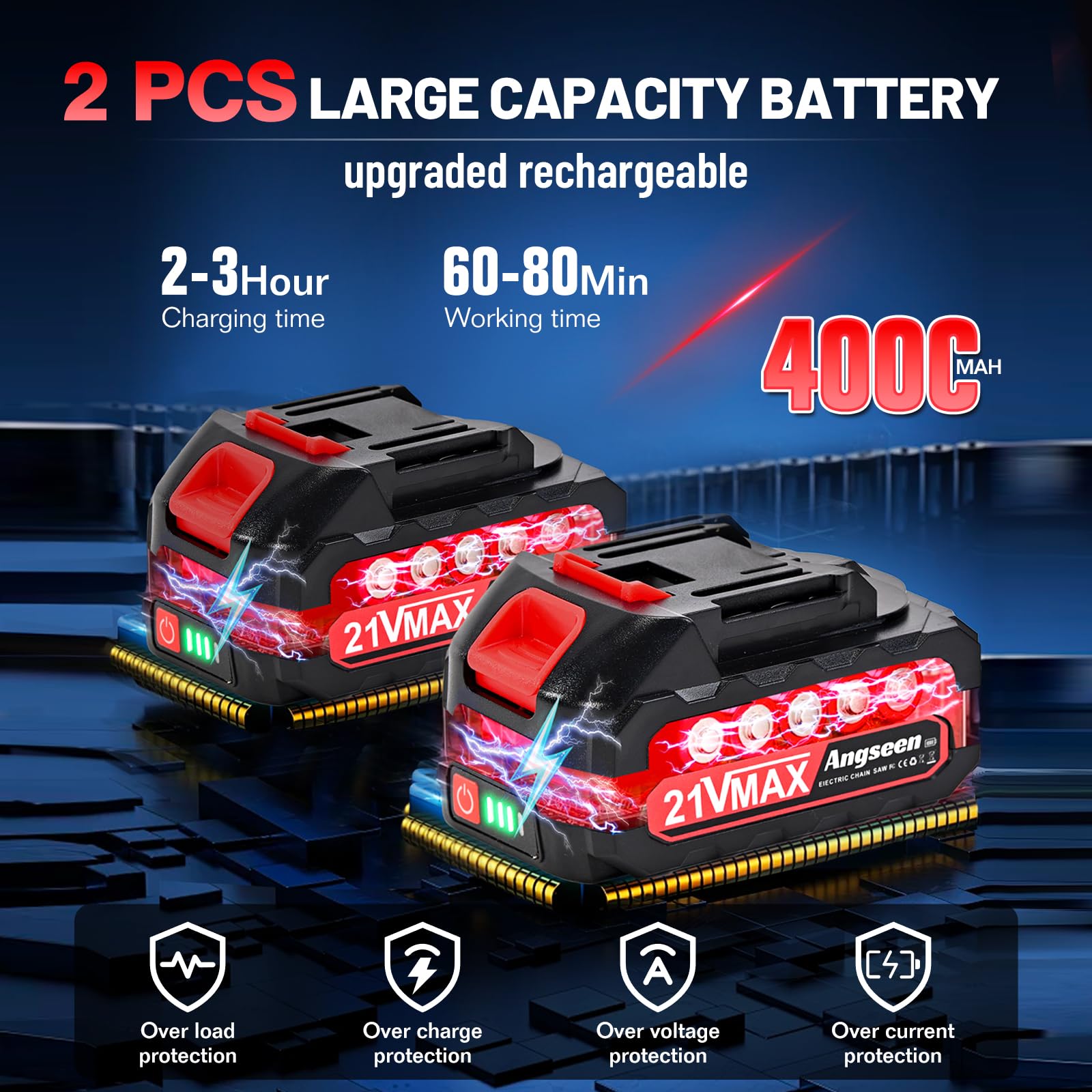 Mini Chainsaw Cordless 6 Inch, Electric Chainsaw with 2 Battery and 850W Motor, Small Battery Chainsaw with 2 Chains and Safety Lock, Light Weight Handheld Chainsaw for Wood Cutting Tree Trimming - 4