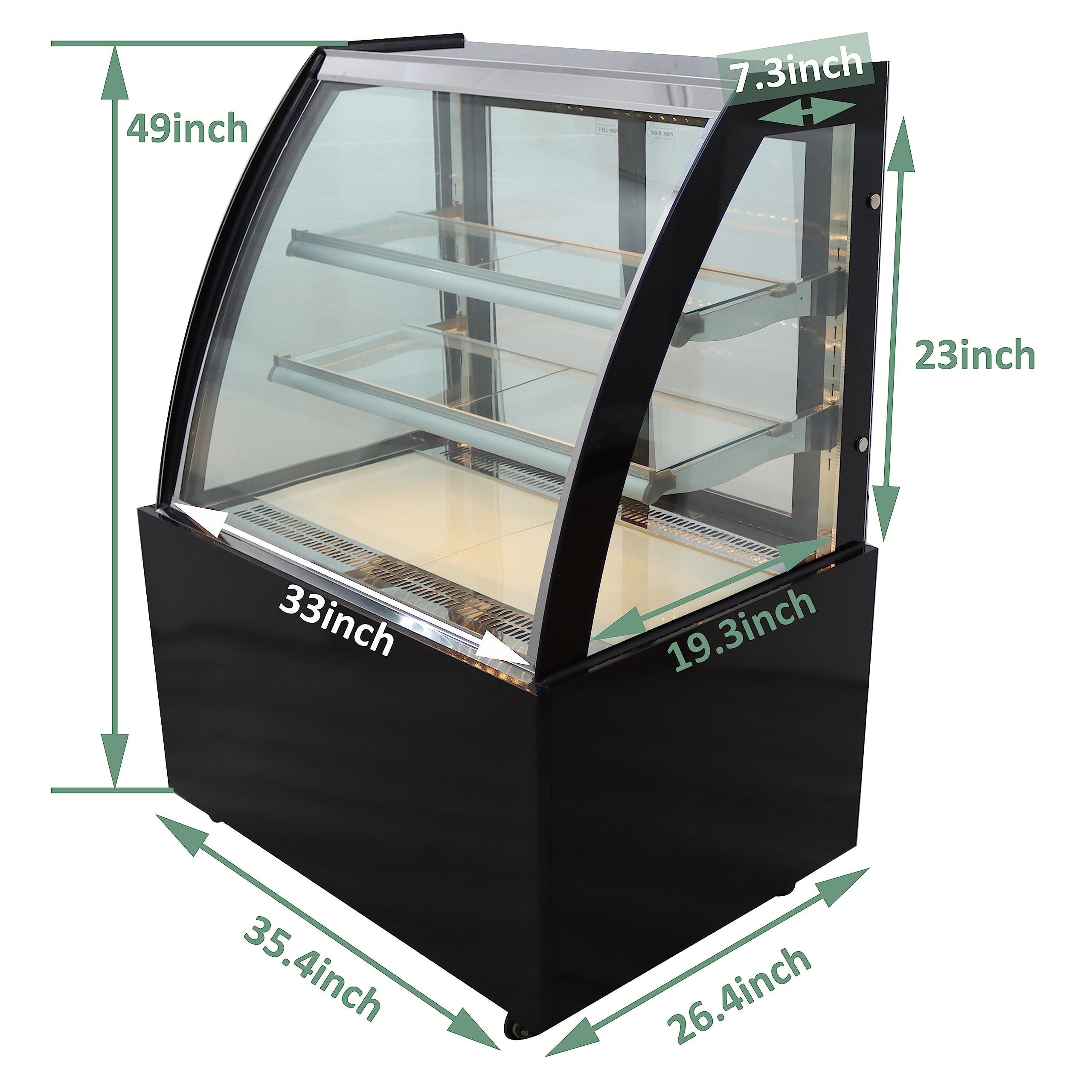TECHTONGDA Display Refrigerators Cake Showcase Curved Cooling Display Case Commercial Bakery Cabinet with White LED Light Floor Standing 220V Rear Door Black