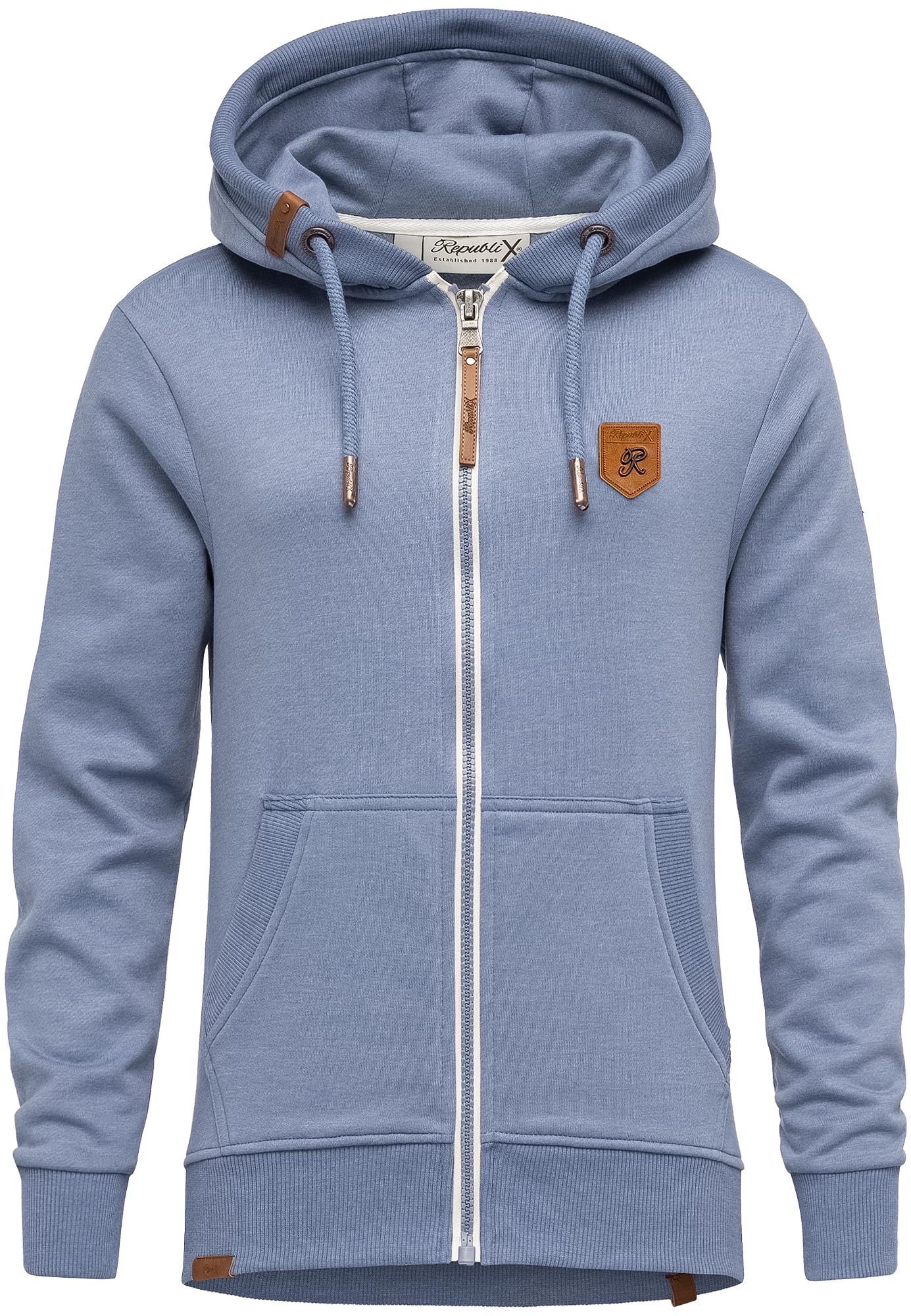 REPUBLIX Damen Sweatjacke Hoodie Sweatshirt Pullover Zipper Jacke RD-023 Blau Melange M