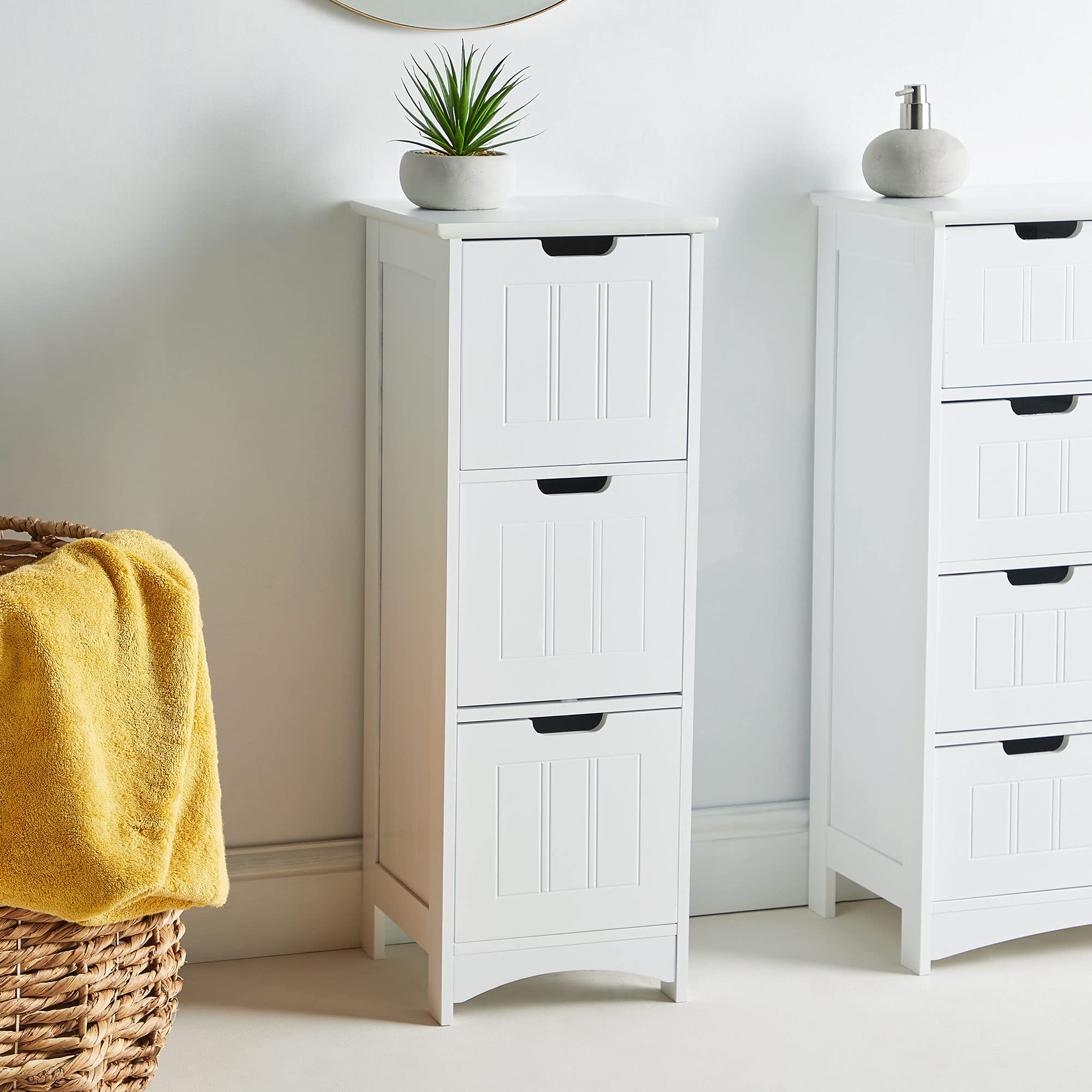 VonHaus Bathroom Drawers Wooden 3 Drawer Storage Unit White