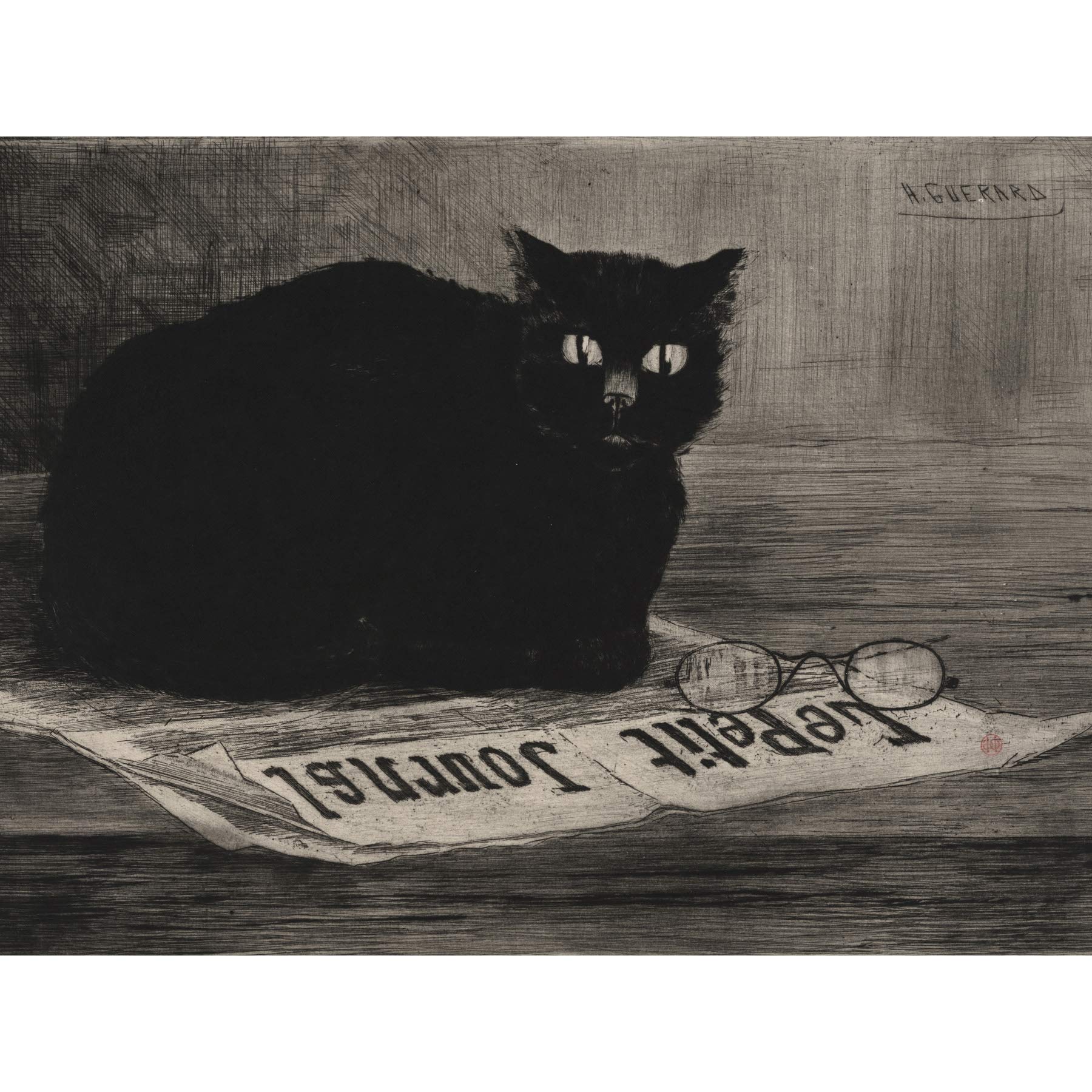 Guerard Black Cat Zeitungsjournal Werbung Premium Wand Kunst Leinwand Druck 45,7 x 61 cm