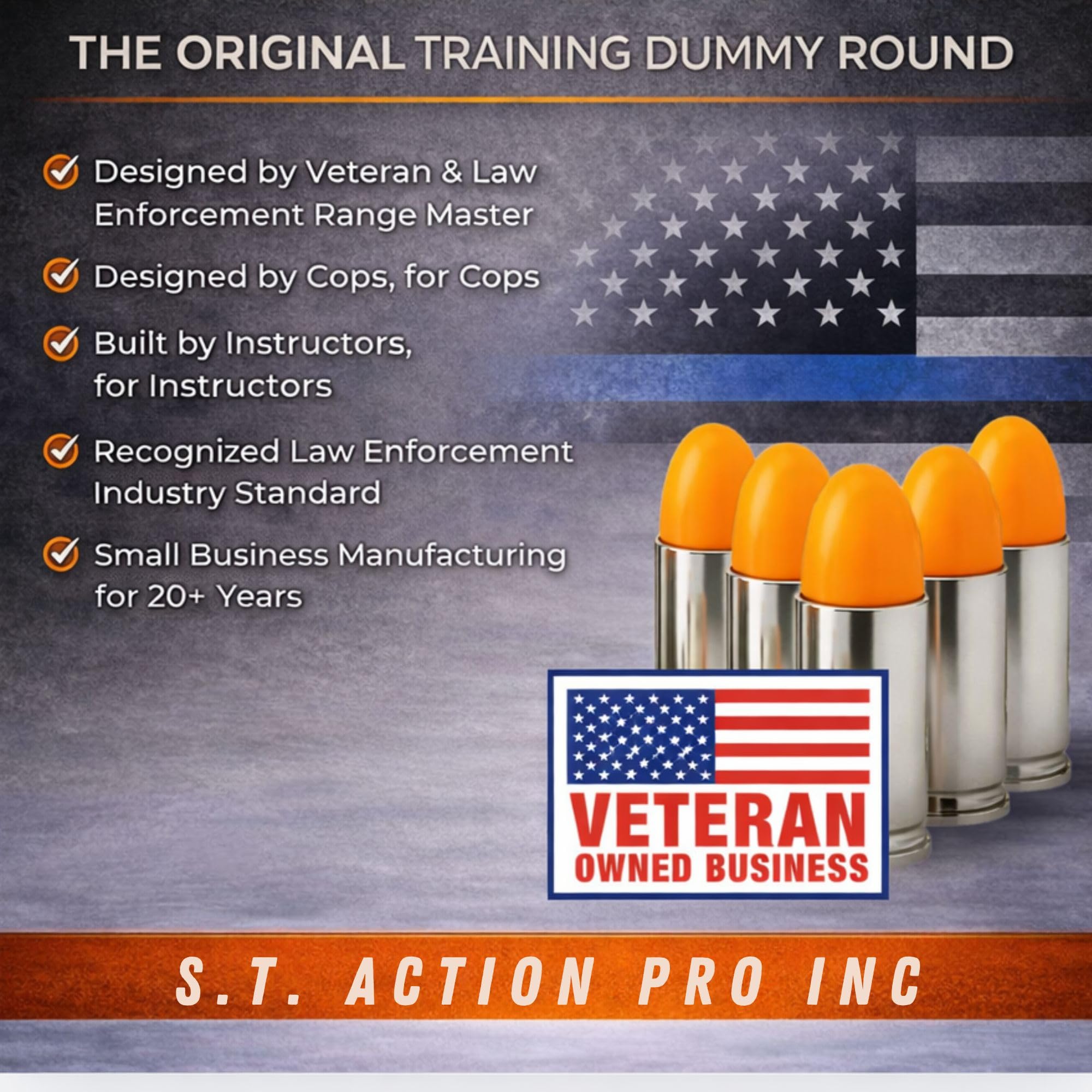 Ultimate Arms Gear ST Action Pro 10 Unidades Inerte 9 mm 9 x 19 mm Click OTAN Luger Pistola Naranja Seguridad Entrenador Cartucho Munición Maniquí Cáscara Redonda con Níquel Caso