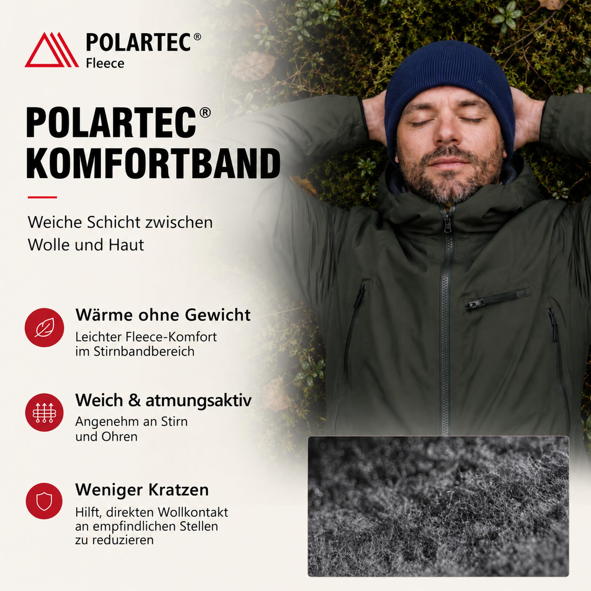 TOP-EX 100% Merinowolle Beanie mit Polartec-Fleece, große Größen
