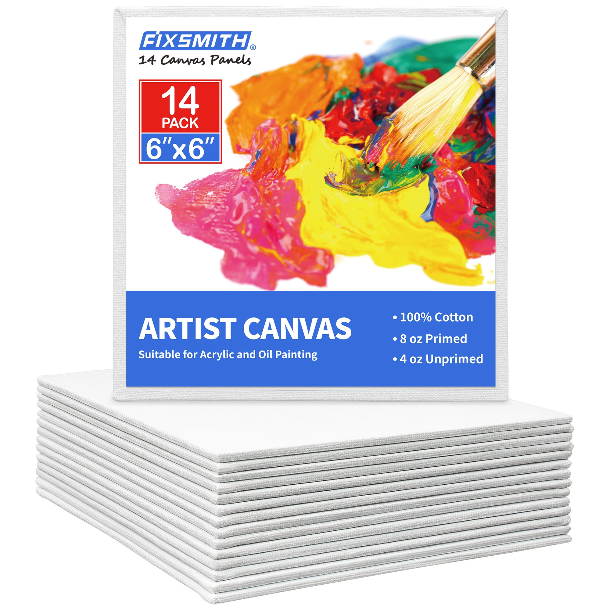 FIXSMITH Canvas Boards for Painting 6x6 Inch, 14 Pack Paint Canvases
