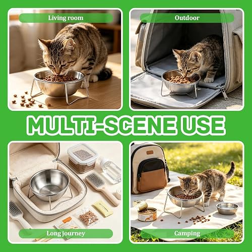 Gamelle surélevée en acier inoxydable pour chat avec nourriture et eau - 7