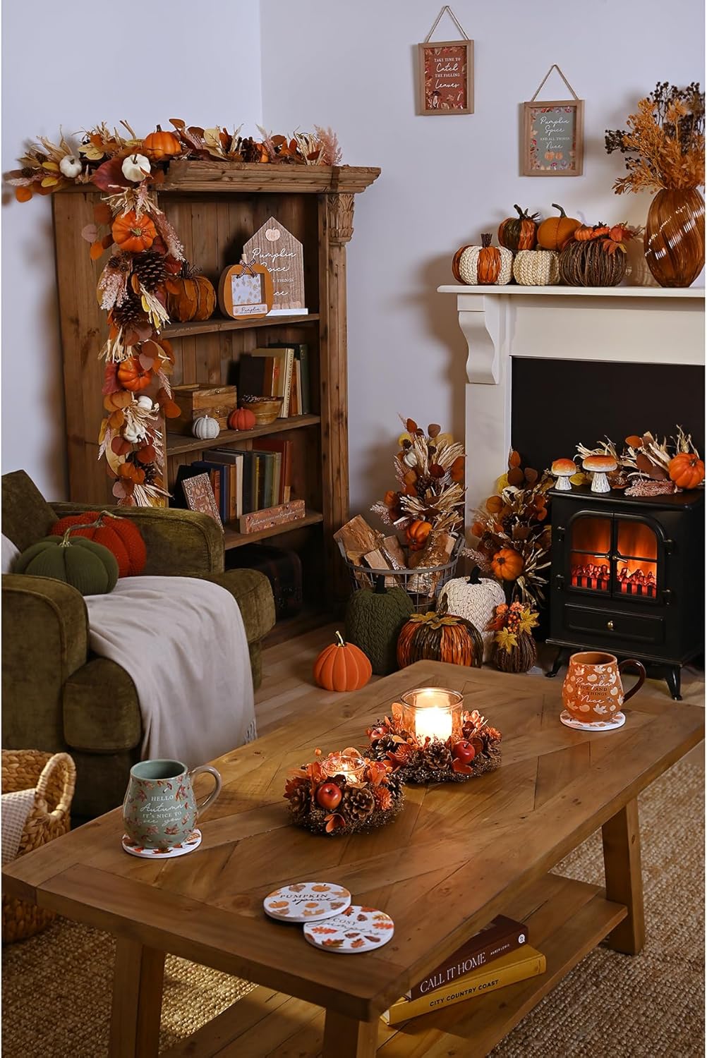 Widdop and Co. - Country Living - 'Pumpkin Spice & All Things Nice' Self Standing Photo Frame 4" x 6" - Pumpkin Autumn Home Décor Single Aperture Living Room, Kitchen or Bedroom. H: 20cm x W: 21.5cm.