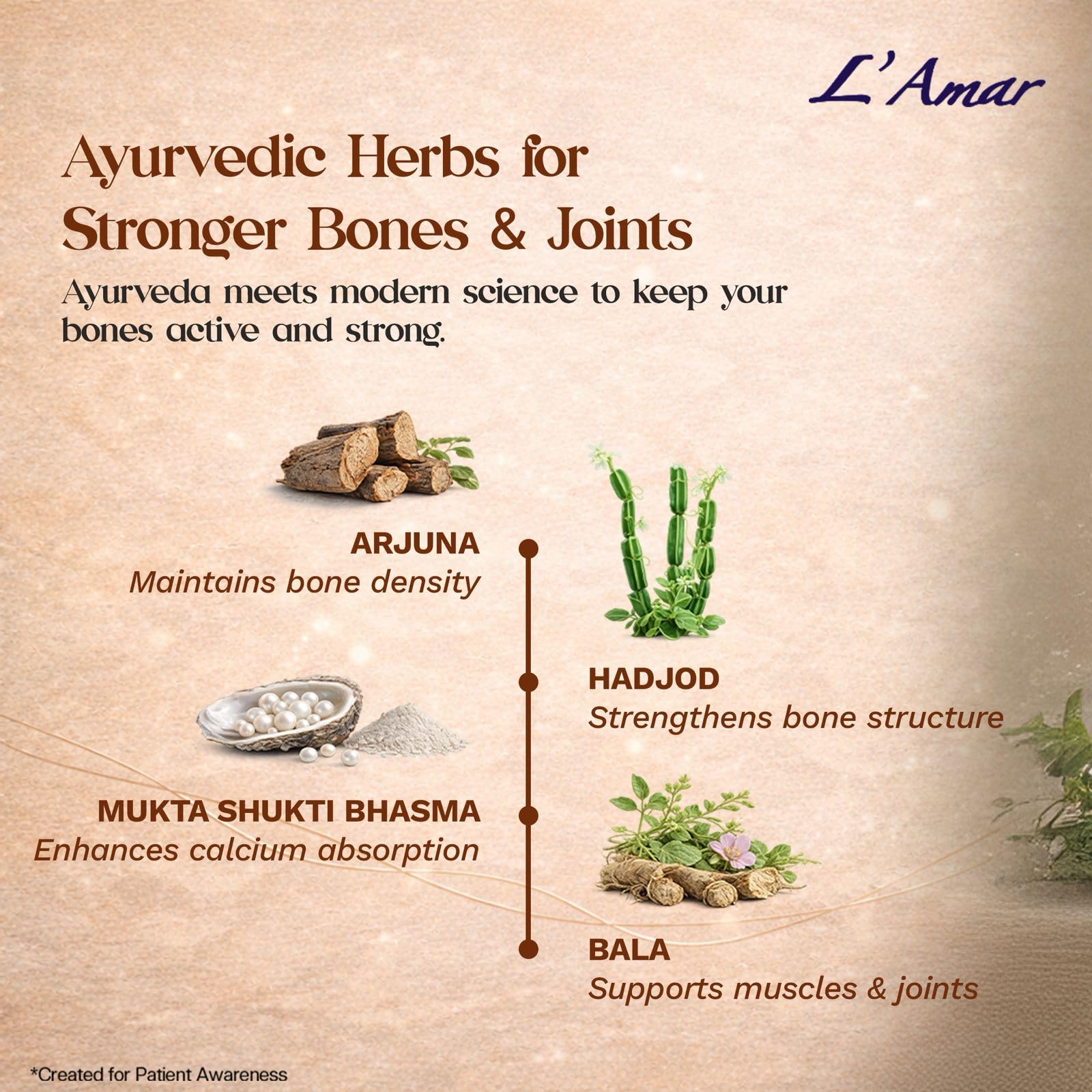 L’Amar KAL Ayurvedic Tablets for Bone Health – 60 Tablets (Pack of 3) | Natural Calcium Supplement for Bone Strength, Post-Menopausal Support, BMD & Joint Care 3