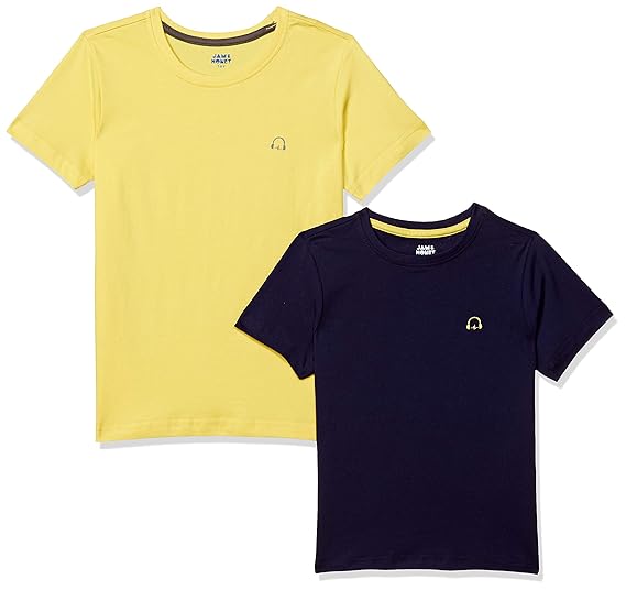 Amazon Brand - Jam & Honey Boys Plain Regular fit Cotton T-Shirt