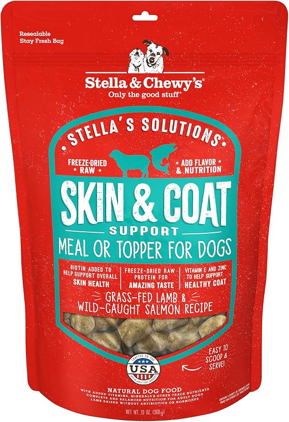 Stella & Chewy's Freeze-Dried Raw Dog Food for Skin & Coat - Grass-Fed Lamb & Wild-Caught Salmon - Natural Solution for Itchy Skin, Dull Coat & Shedding - Premium Raw Nutrition - 13oz