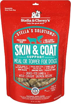 Stella & Chewy's Freeze-Dried Raw Dog Food for Skin & Coat - Grass-Fed Lamb & Wild-Caught Salmon - Natural Solution for Itchy Skin, Dull Coat & Shedding - Premium Raw Nutrition - 13oz