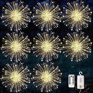 Firework Lights, 8 Pack LED Copper Wire Fireworks Lights Fairy Lights Christmas Fireworks Hanging Dimmable String 8 Modes Waterproof with Remote Control for Christmas Wedding Garden