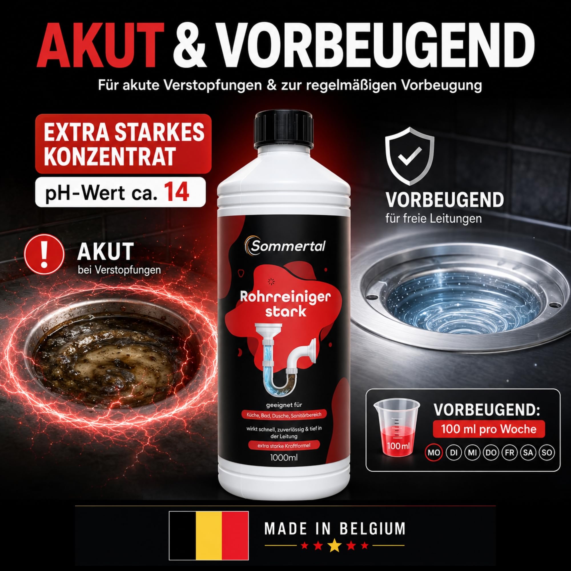 Sommertal Rohrreiniger stark 4000 ml, Abflussreiniger extra stark pH 14