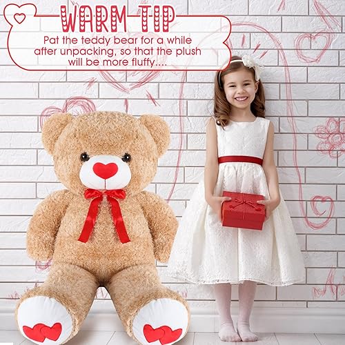 Miniatura 3 de MiniInflat Oso de peluche gigante de 39 pulgadas con lazo de cinta, rosa, suave, para niños, novia, cumpleaños (clásico)