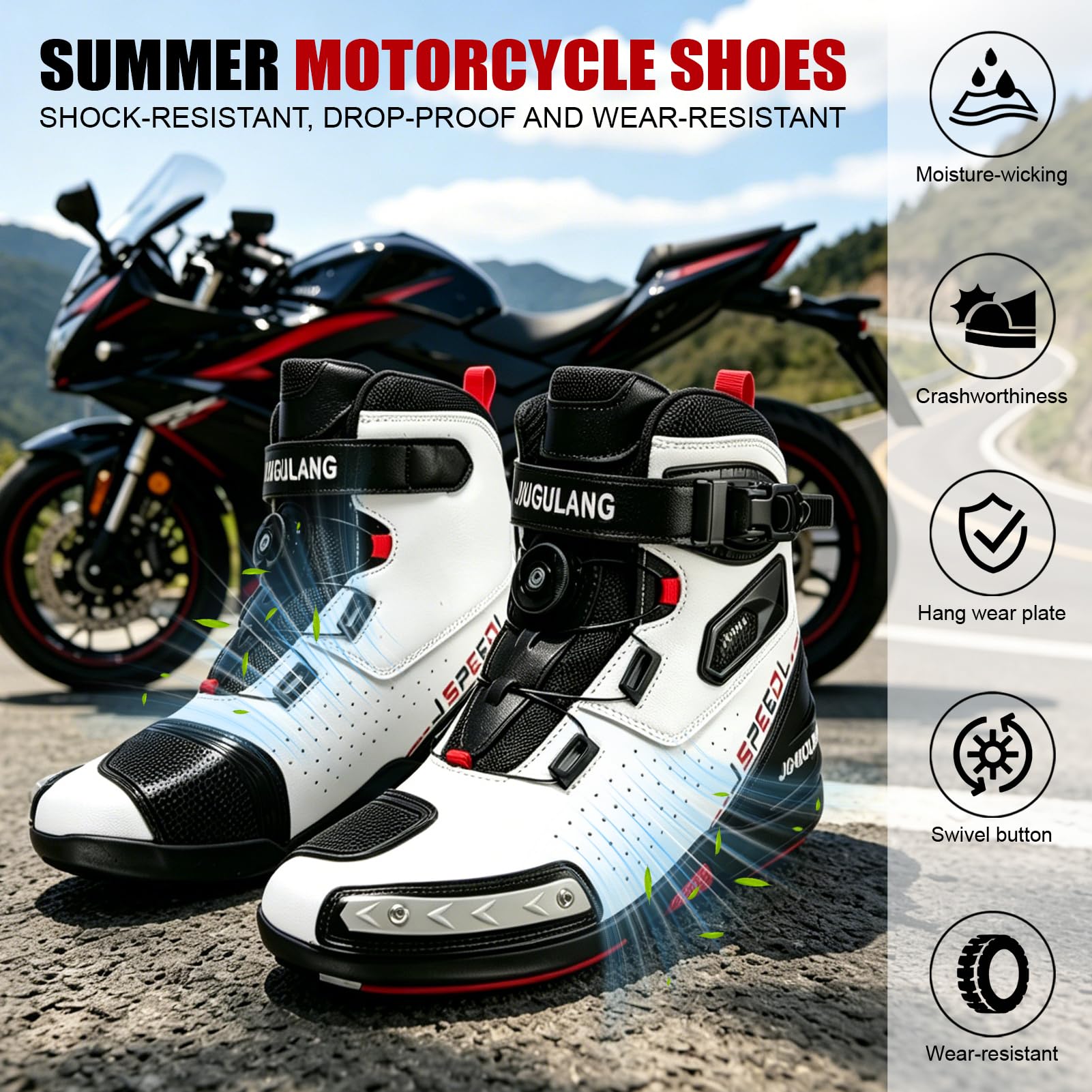 Scarpe da Moto Uomo Stivali Motocross - Protezione Caviglia | Stivali Motociclisti Chiusura Rapida, estivi traspiranti e impermeabili Antiscivolo, Resistenti e Rinforzate