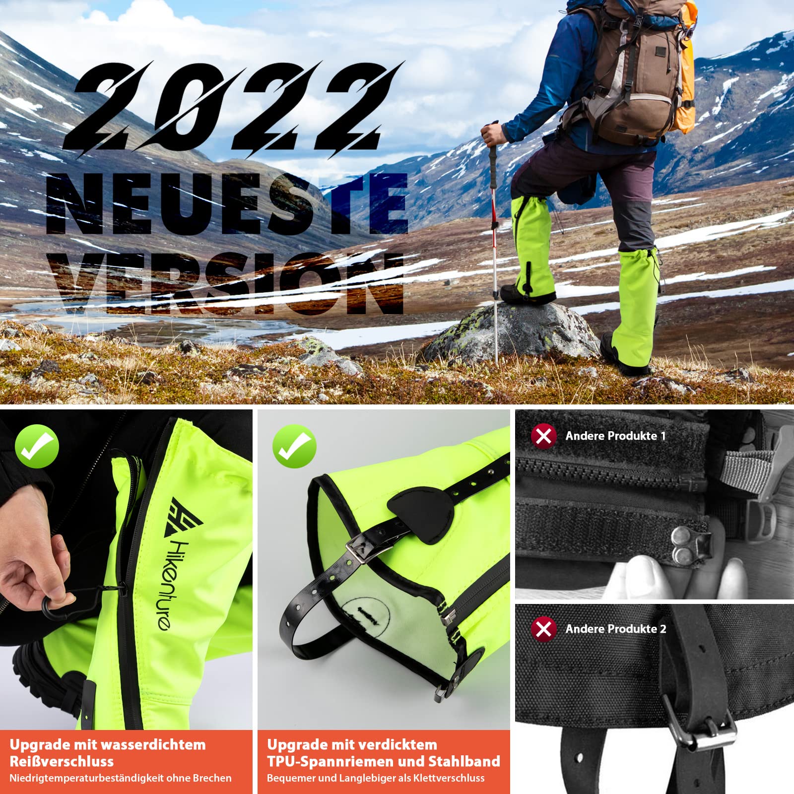 HIKENTURE getry trekkingowe, polowania, jazda na rowerze, getry dla mężczyzn i kobiet, wodoodporne getry przeciwdeszczowe, getry outdoorowe chronią spodnie i buty przed śniegiem, deszczem/owadami