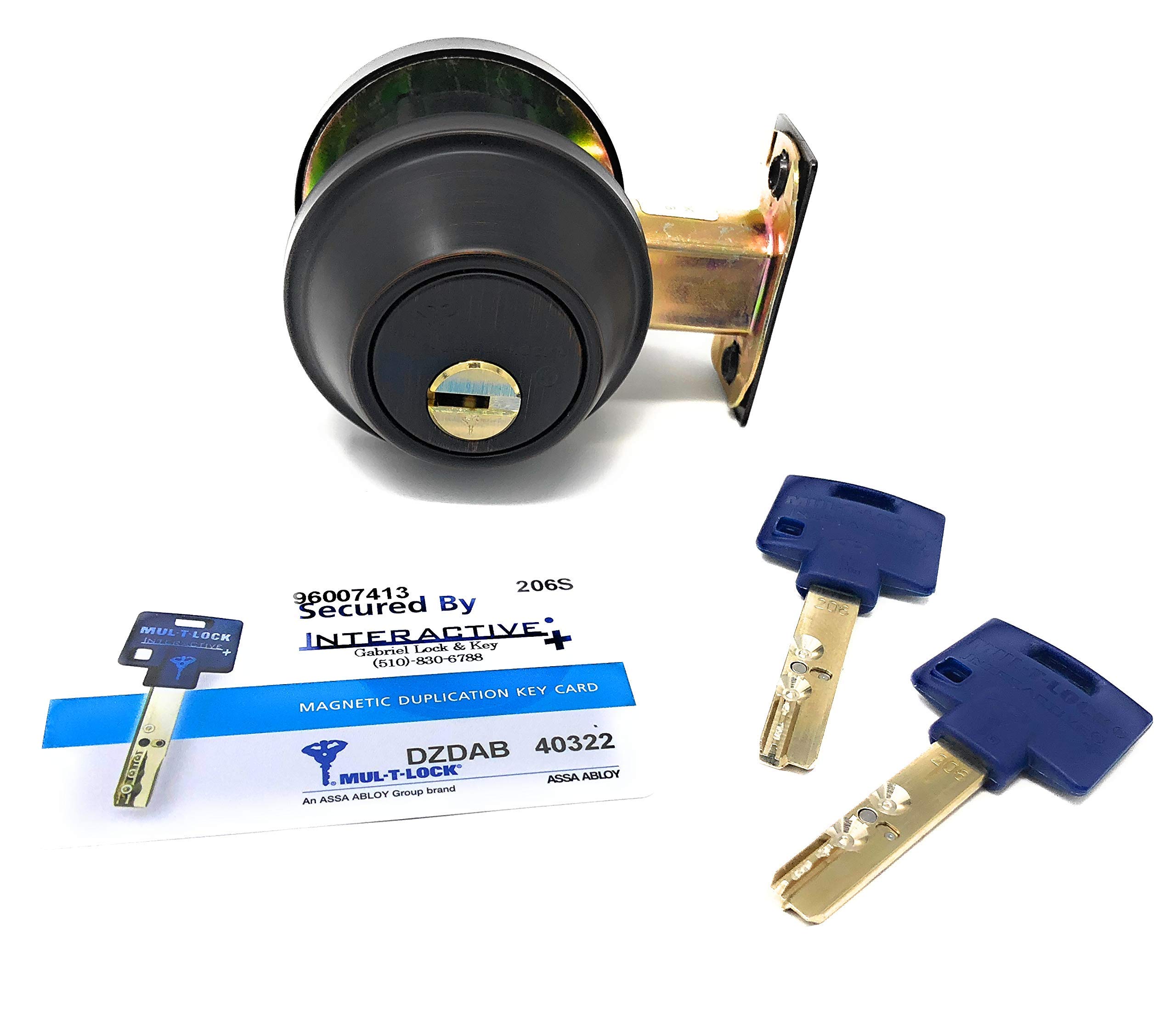 Mul-T-LockInteractive+ Cronus High Security Grade 2 Single Cylinder Dead-Bolt w/Thumb Turn 2-3/8 or 2-3/4 Adjustable Backset for Commercial and Residential Metal Or Wood Doors (Oil Rubbed Bronze)