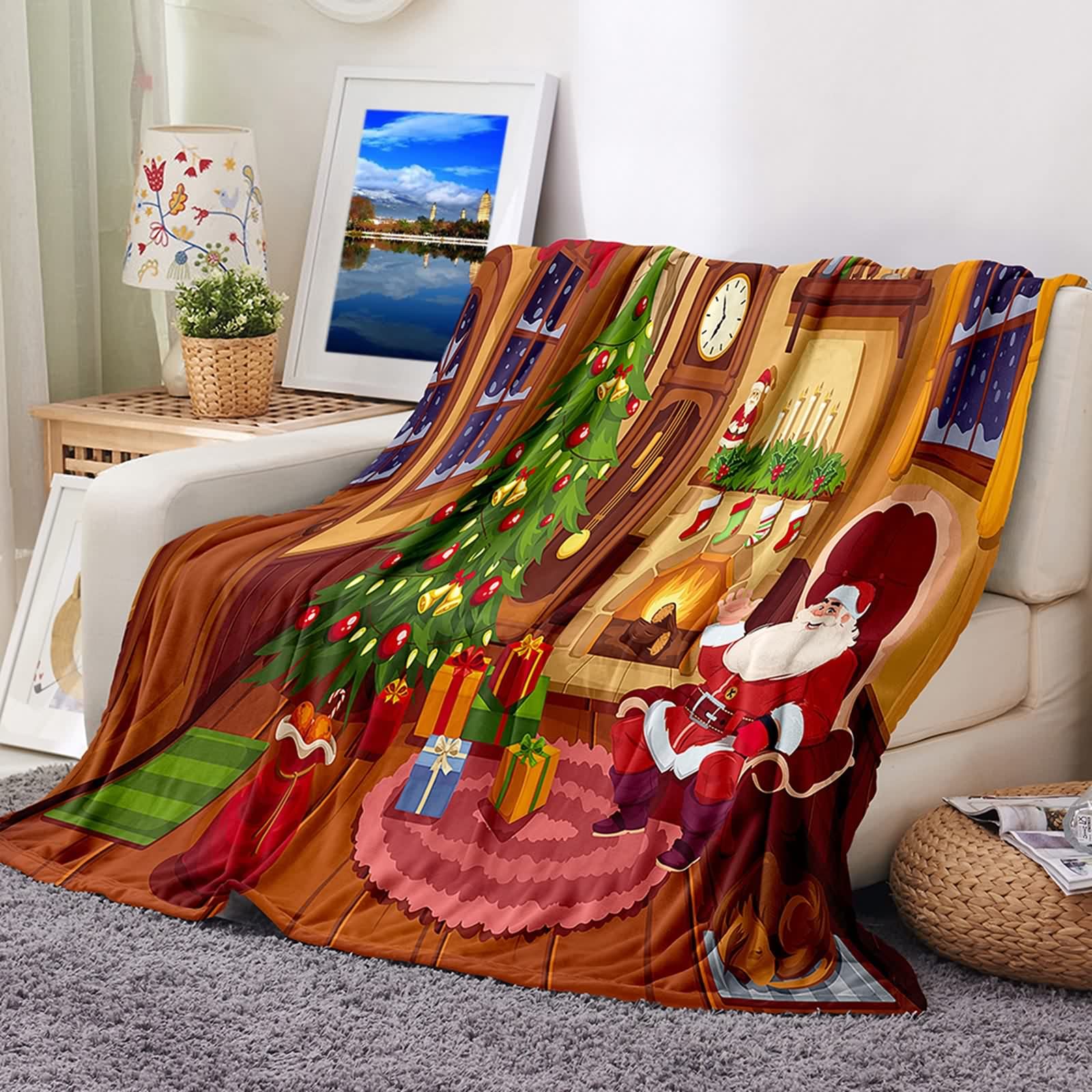 Plaid couverture polaire flannel avec motif Père Noël, l'idée cadeau idéale pour l'hiver