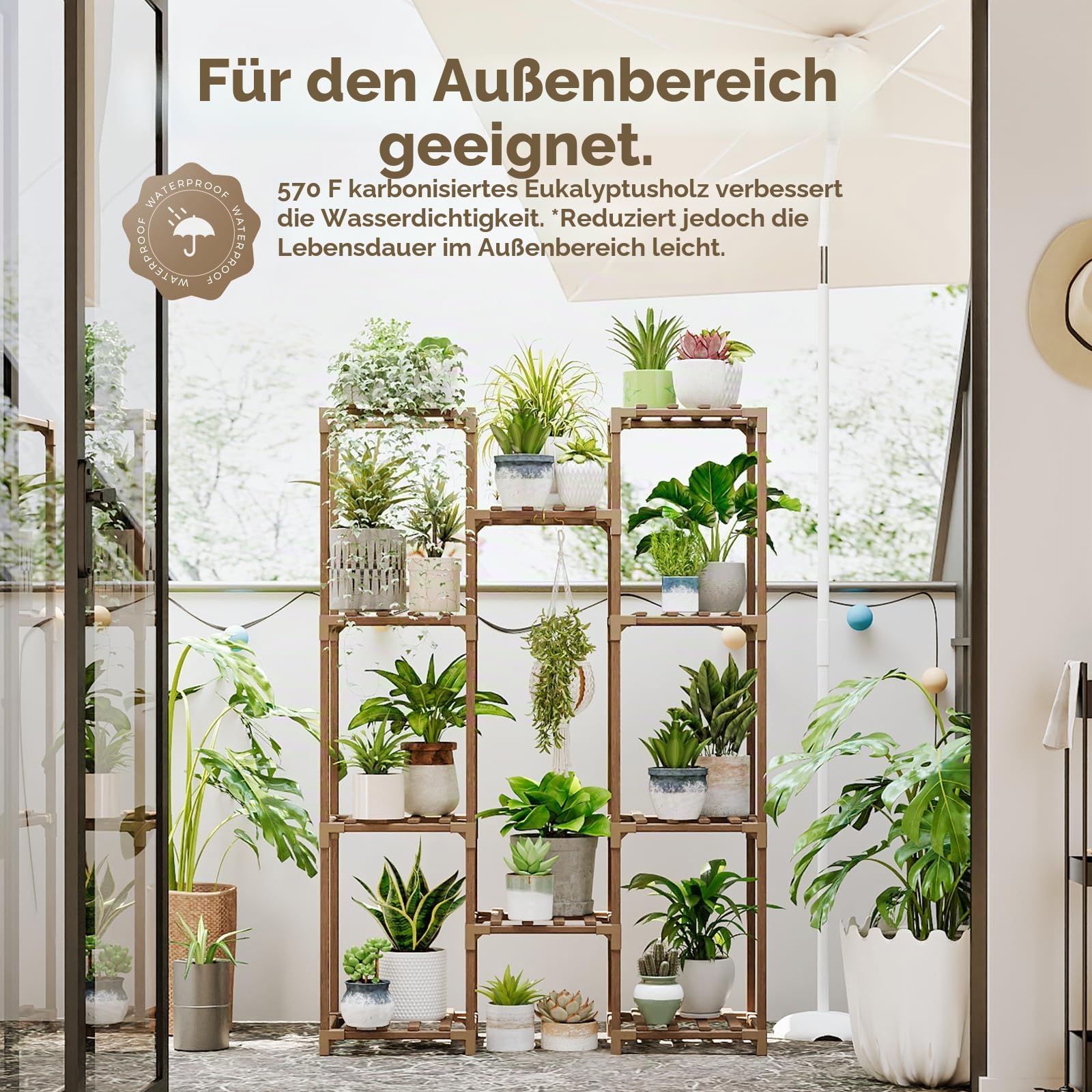 Bamworld Pflanzenständer Blumenständer Hoch Pflanzentreppe Blumenständer für Draußen Pflanzenregal Terrasse Balkon Gartendekor Braun