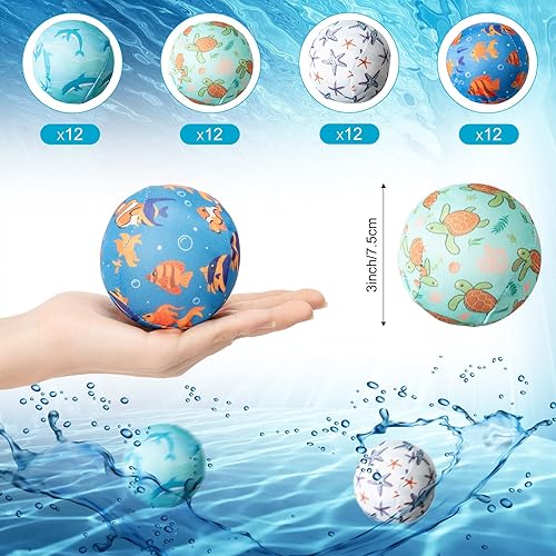 Miniatura 2 de Lewtemi 48 bolas de agua absorbentes de agua de 3 pulgadas, lucha contra el agua, patrones suaves del océano, bolas de bombas rebotantes, juegos de