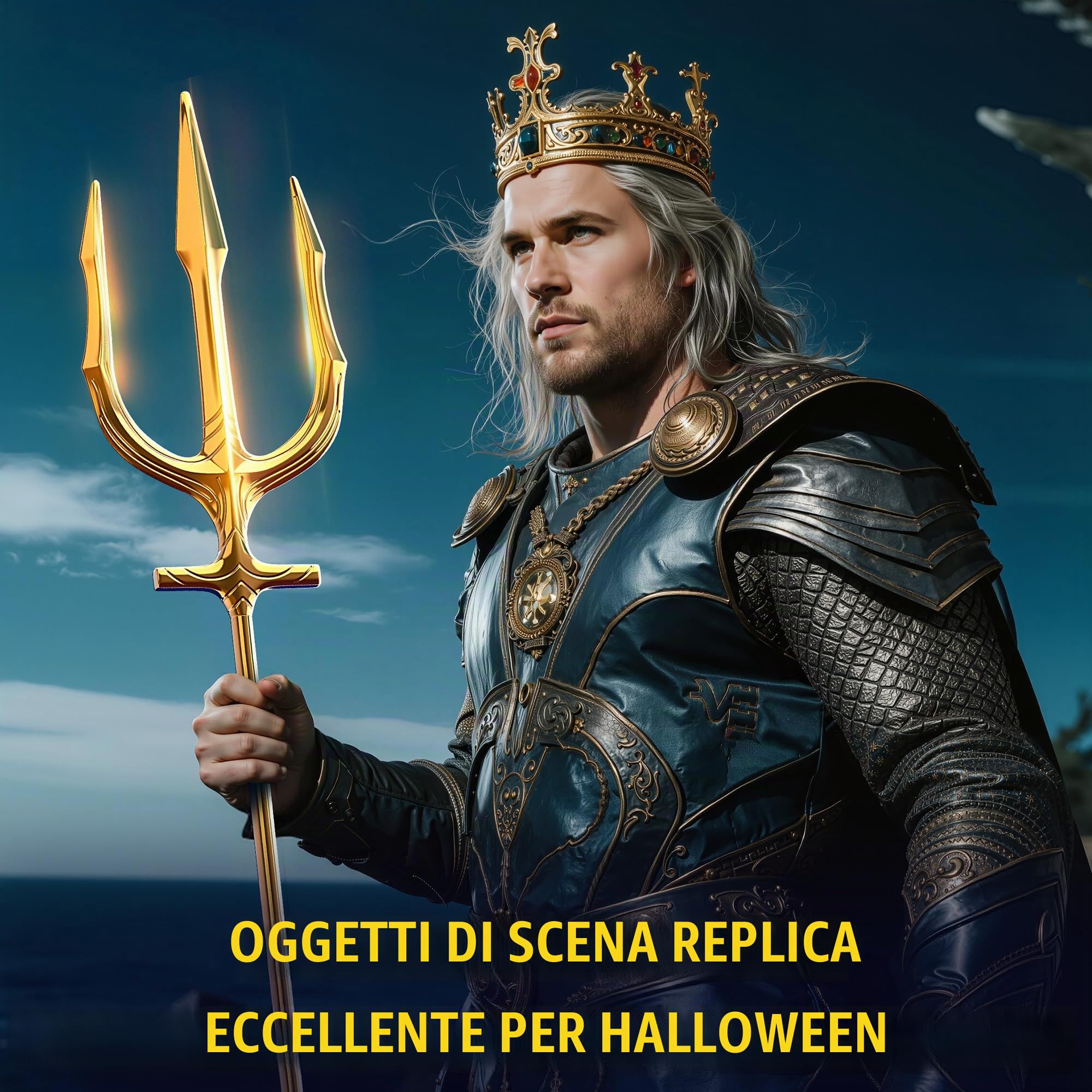 Costume da Cosplay con Lancia a tridente in Metallo, Arma di Poseidone a 3 Punte per Halloween per Adulti