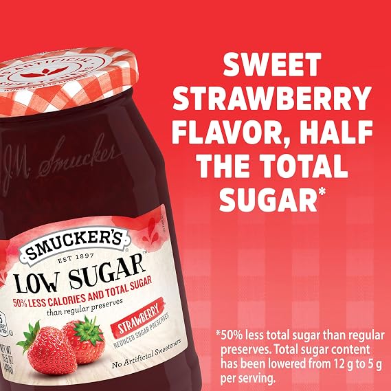 Smucker's Low Sugar Strawberry Reduced Sugar Preserves, 15.5 Ounces