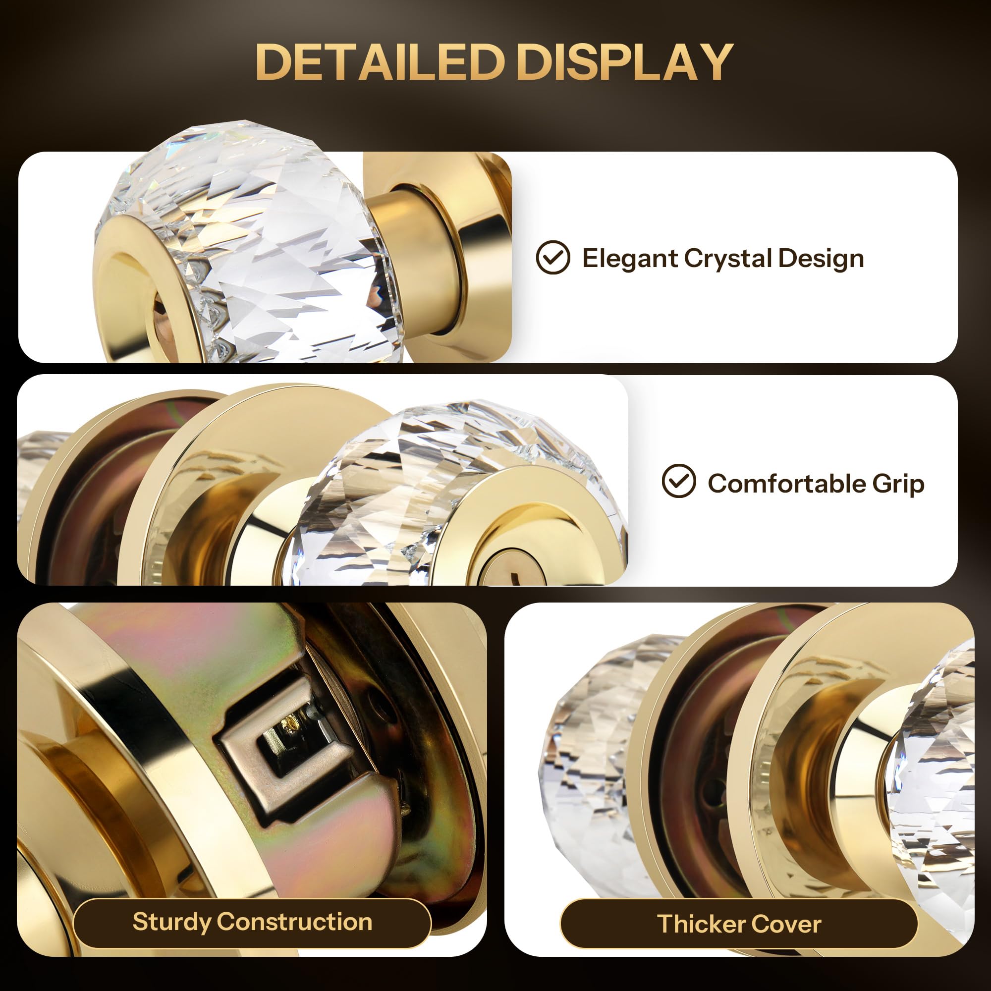 Crystal Door Knobs with Lock - Elegant Gold Design -3
