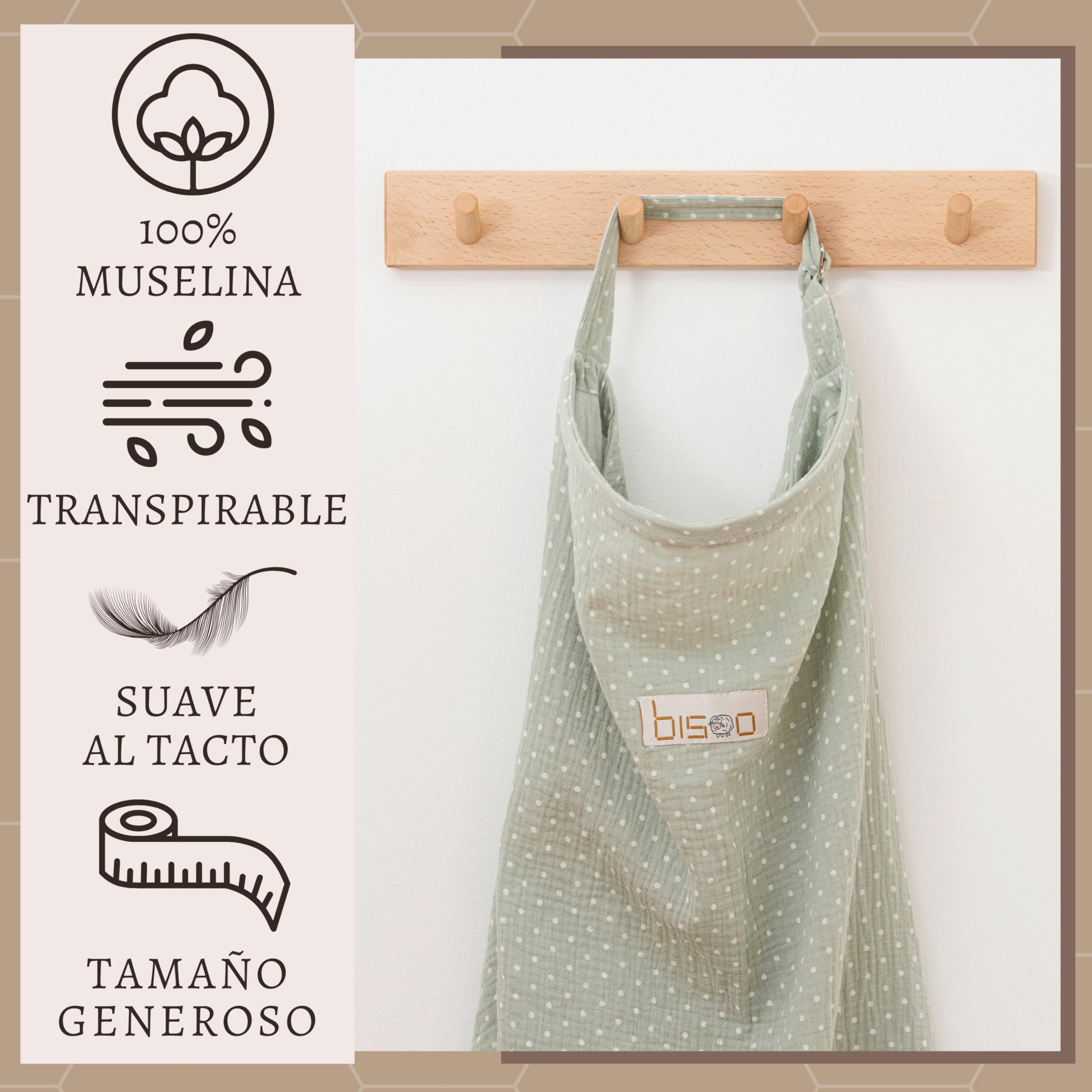 Bisoo Delantal de Lactancia 100% Muselina - Pañuelo Ajustable y Transpirable - Cubierta Multifuncional con Bolsa Incluida (Menta)