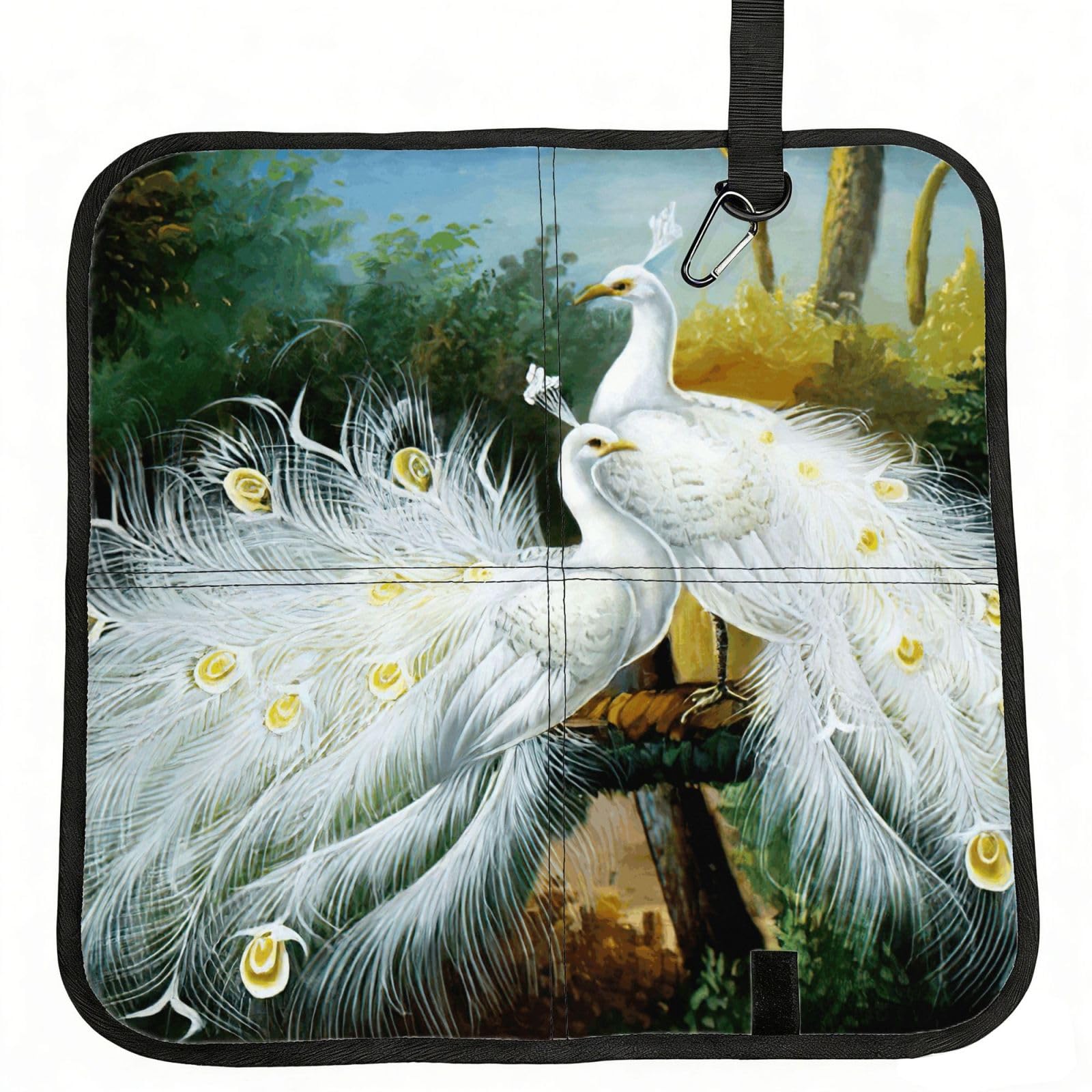 bghdfa White Peacock Print Outdoor Sitting Mat Waterproof Oxford Cloth Seat Cushion Folding Foam Camping Seat For Picnic