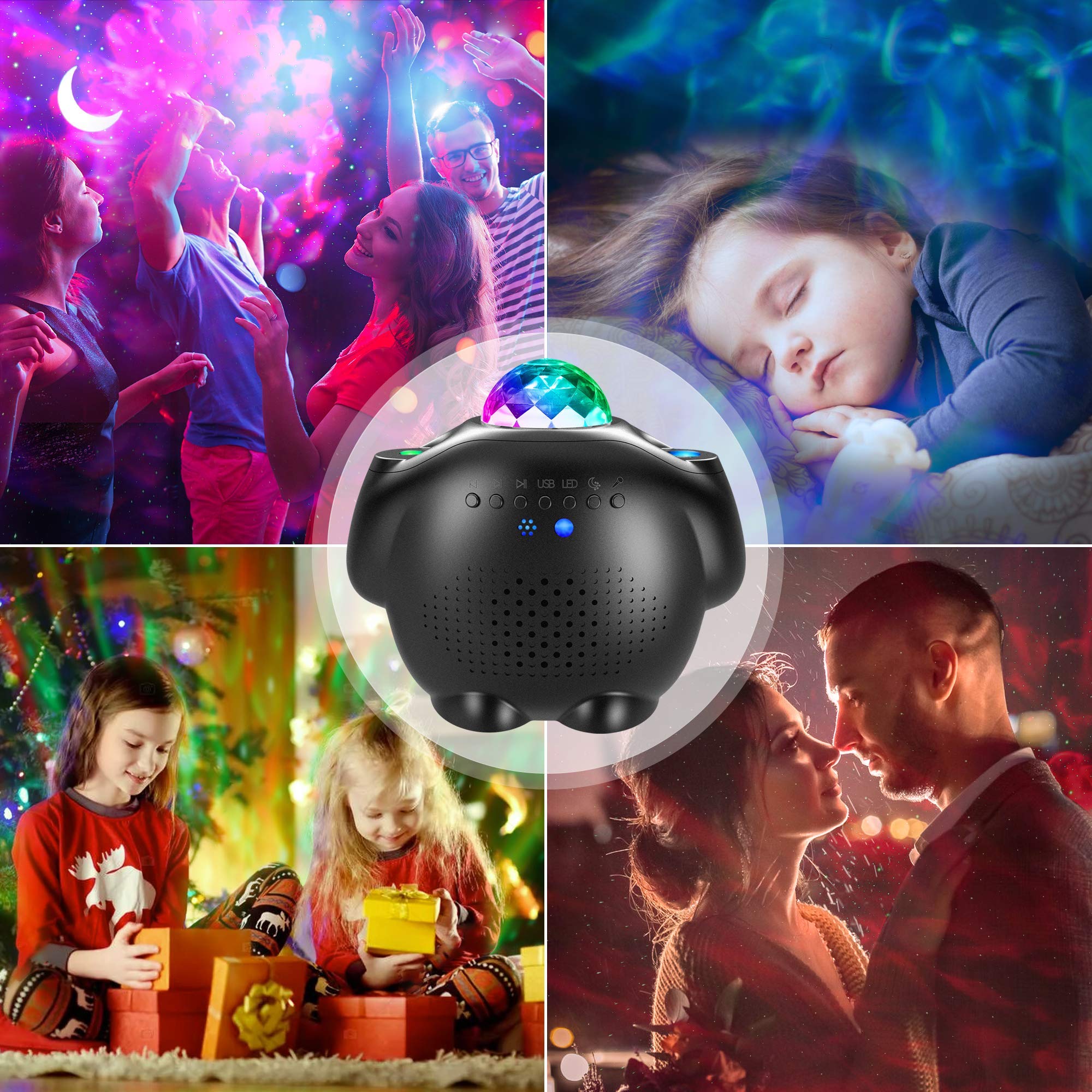 Projecteur Ciel Étoilé 4 en 1, Lampe LED Dynamique 32 Effets Galaxy, Minuterie Réglable, Veilleuse pour Bébé Enfant, Décoration Chambre (Noir)