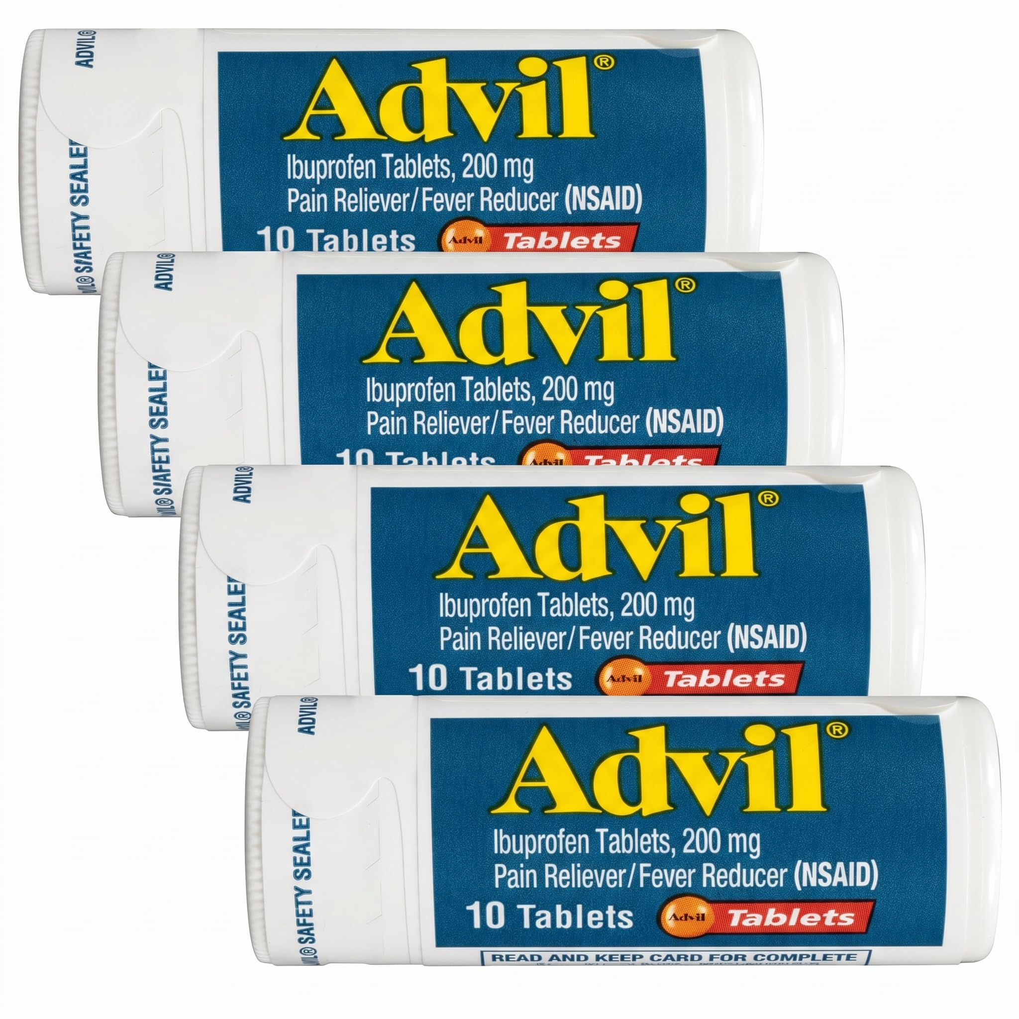 Advil Pain Reliever and Fever Reducer, Relief Medicine with Ibuprofen 200mg for Headache, Backache, Menstrual and Joint Pain Relief - 10 Coated Tablets (Pack of 4)