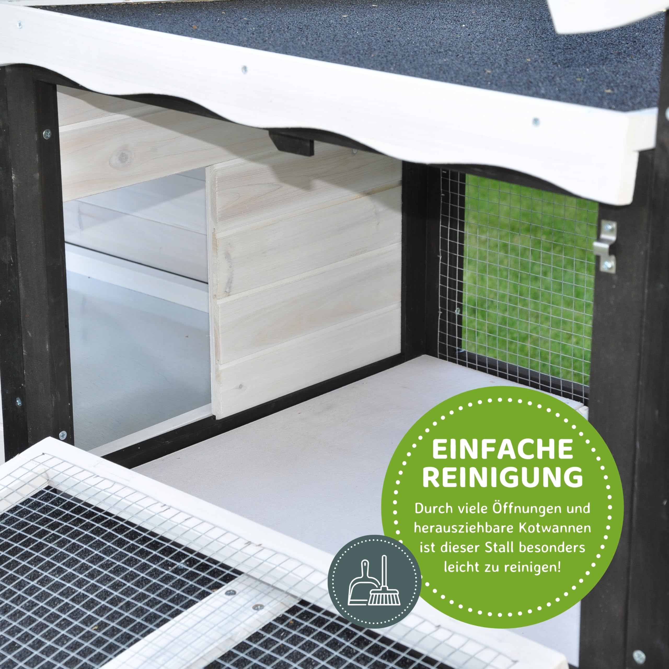 nanook Premium Hasenstall Kleintierstall Kaninchenstall XXL groß artgerecht mit Freilauf Gehege ideal für draußen 197 x 85 x 112 cm - braun weiß - 2 Ebenen