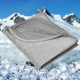 HOMFINE Kühldecken für Heiße Schläfer - Leichte Sommerdecke mit Japanische Q-Max>0.45 Kühlfasern, 2 in 1 Doppelseitig Wohndecke Sofadecke Reisedecke, Grau 150 X 200 cm
