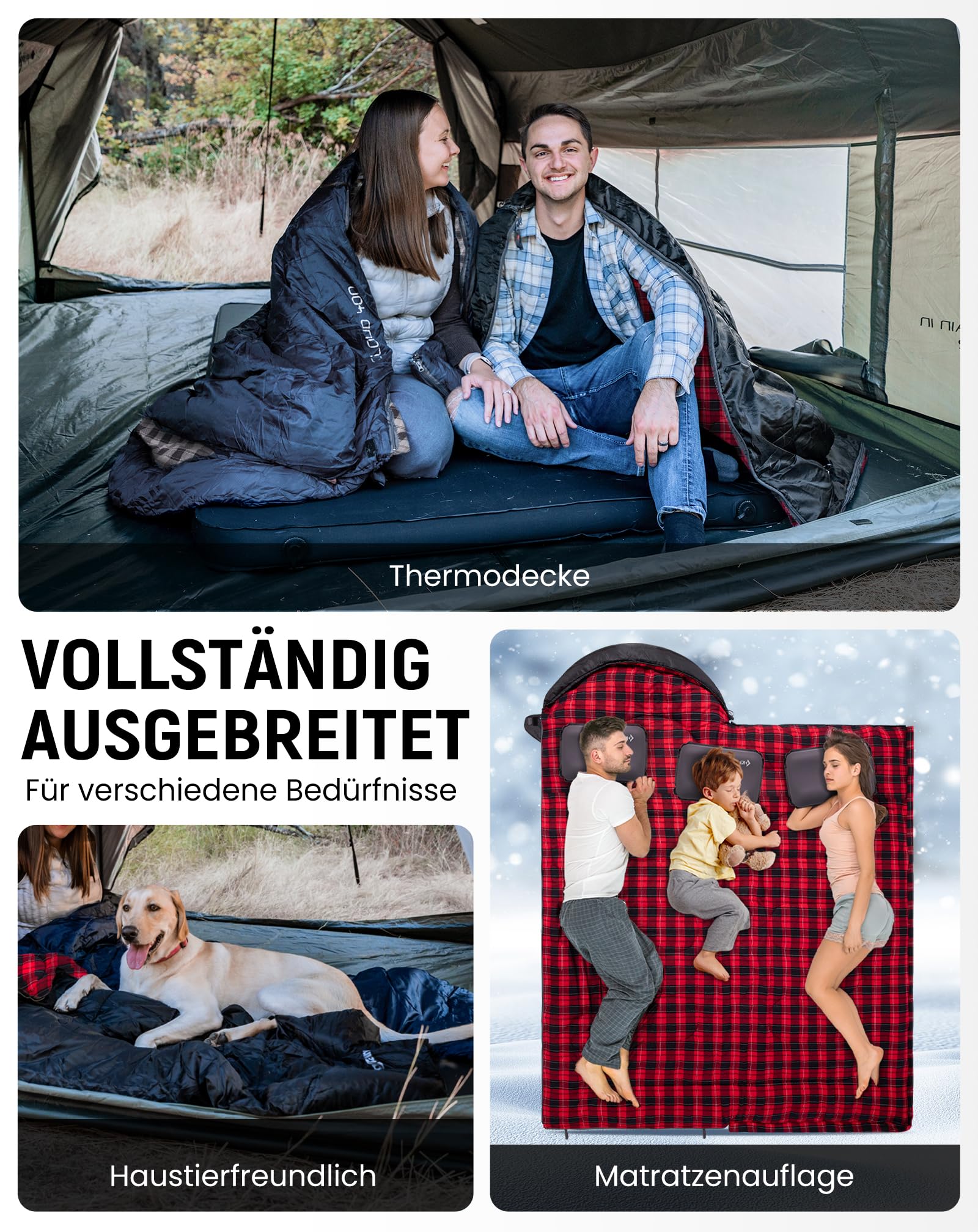 KingCamp Schlafsack für Erwachsene, Winter, Flanell, kompakt, 3-4 Jahreszeiten, Decke für Camping, Reisen, Zelte, Wandern, Outdoor, Indoor, 4 ℃ bis -15 ℃/230 x 90 cm