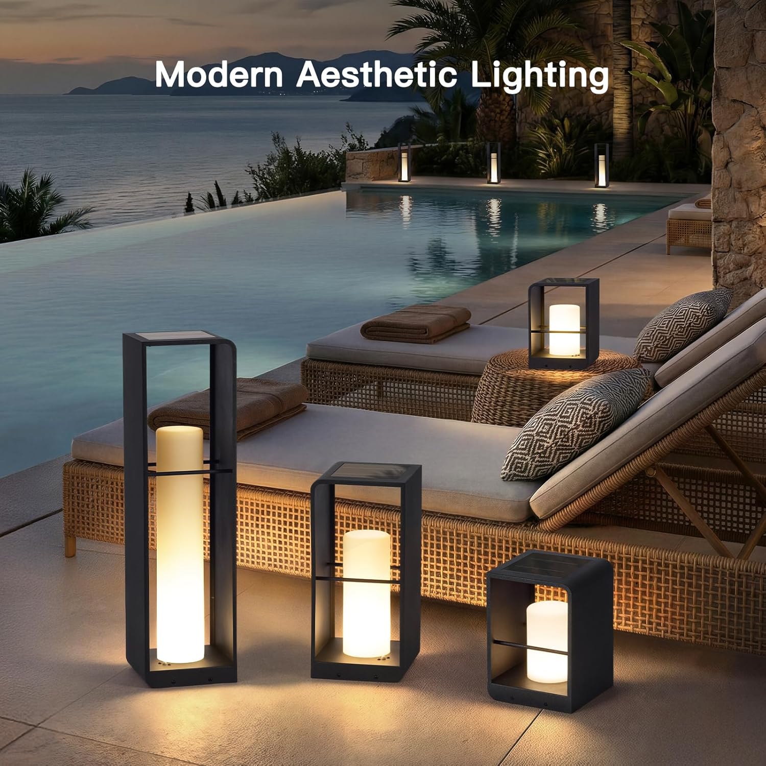 11" Tall Solar Lanterns, 3000K LED Outdoor Table Lamp Waterproof, Modern Solar Floor Lamp, Landscape Outdoor Lights Solar Powered Lantern, Dusk to Dawn Patio Light for Yard Deck Path Garden Pool