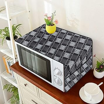 Star Weaves Microwave Oven Top Cover for LG 21 Litre Convection Microwave Oven MC2146BL Black - Oven Top Cover with 4 Utility Pockets and 1 Oven Handle Cover KUM42