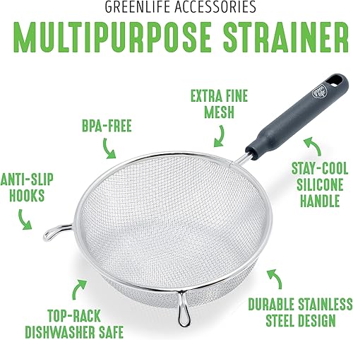 Miniatura 2 de GreenLife Herramientas y utensilios de cocina, 2 piezas de colador de malla de acero inoxidable extrafino, asas para mantenerse fresco, apto para