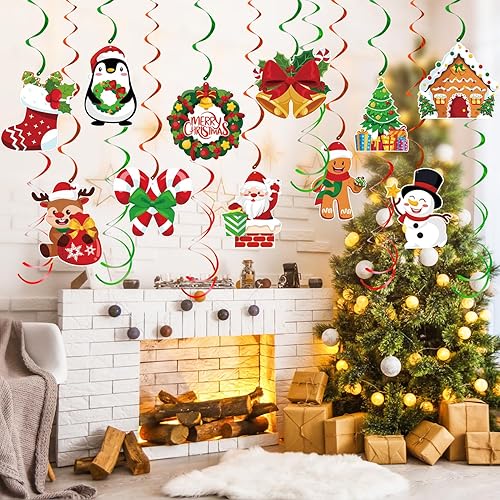 Remolinos de papel de aluminio colgantes de Navidad, juego de 51 decoraciones de remolinos colgantes de Navidad, adornos de techo para suministros