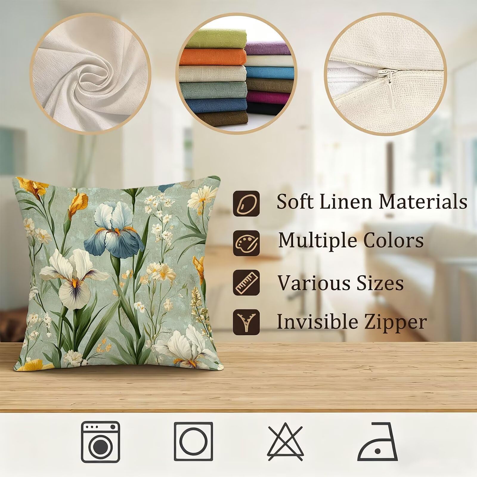 Verde Salvia Funda Almohada 60x60 Flor Funda Cojin 60x60 Cojines Sofa Lino Fundas Almohadas Cuadrada Fundas Cojines Juego 4 Protector Almohada Cervicales y Cuello, para Jardin Dormitorio E - 525