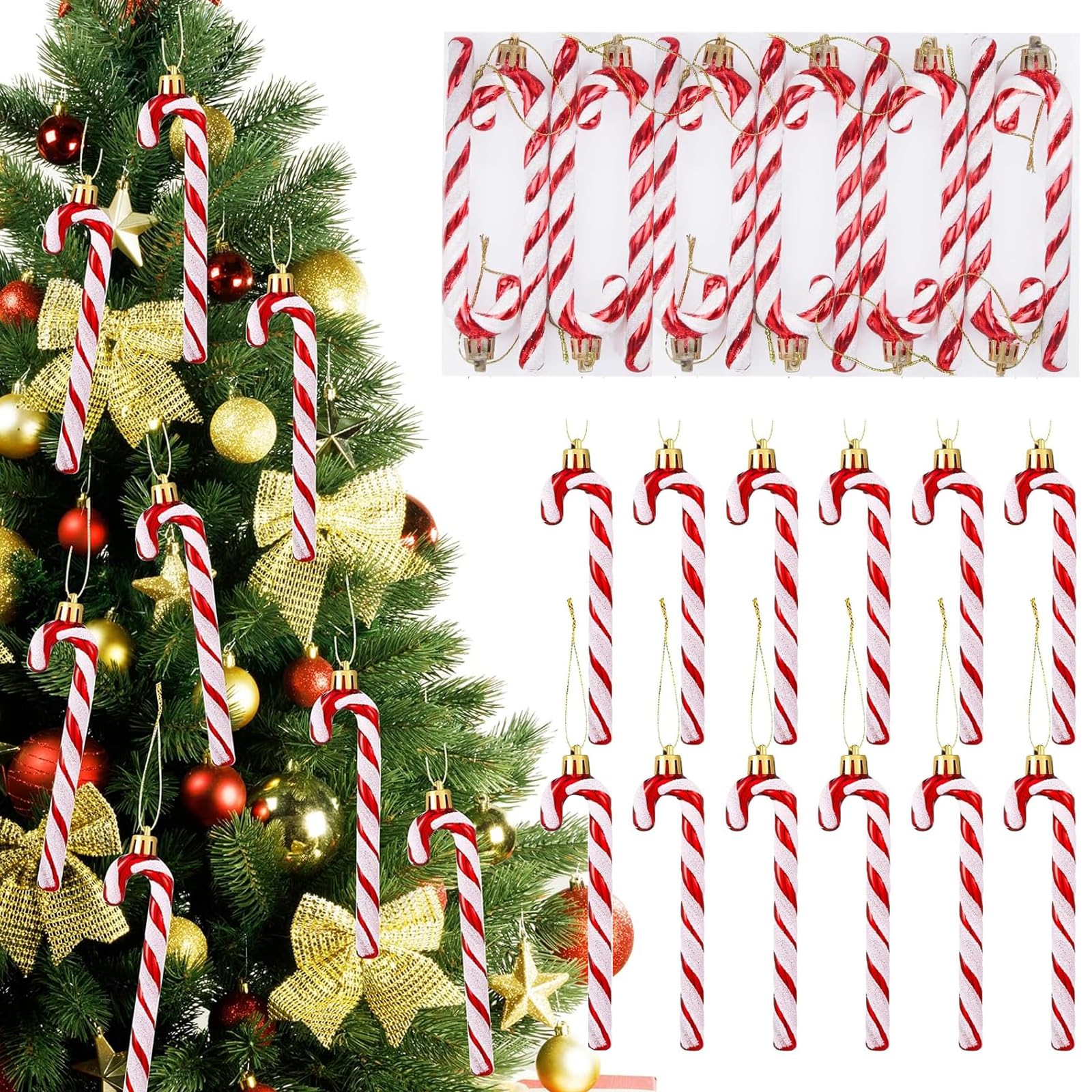 12 Piezas De Purpurina Bastones Caramelo 14 CM Navidad Rojo Plateado Bastón Caramelo Navidad Bastones De Caramelo Adorno Christmas Decorations Adornos Arbol