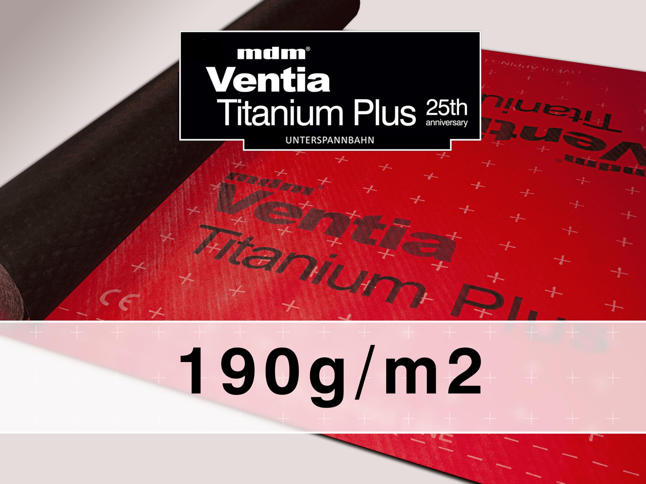 Unterspannbahn Ventia Titanium Plus 190 g, Dachfolie 37,5 m², 3-lagige Unterdeckbahn gegen Feuchtigkeit, Wind & Staub, Diffusionsoffen, Wasserdicht & UV-beständig, mit 2 Selbstklebekanten