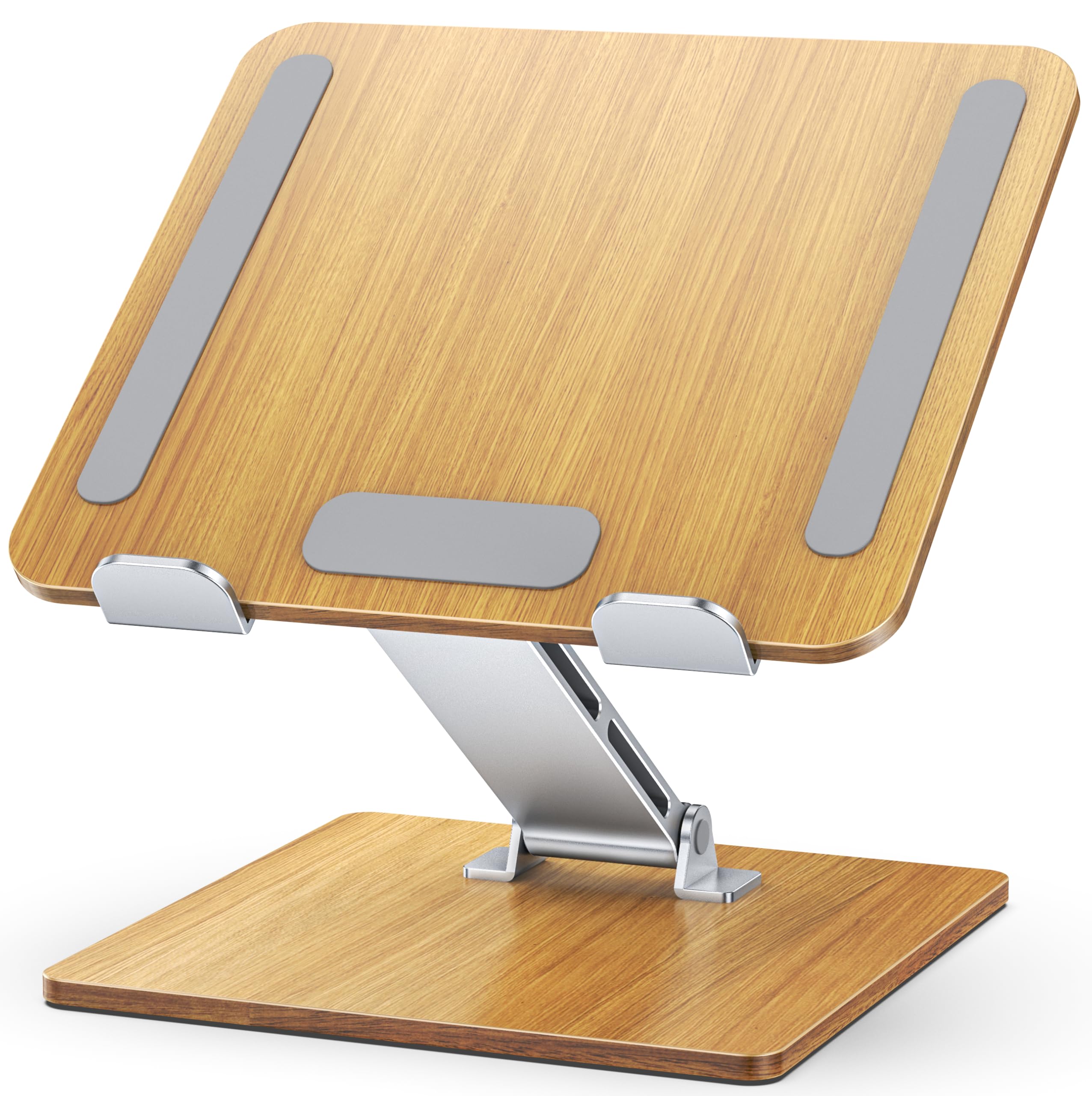 Wood Aluminum Laptop Stand Adjustable Height Ergonomic Laptop Riser Holder Mount Portable Computer Notebook Stand for Desk Compatible