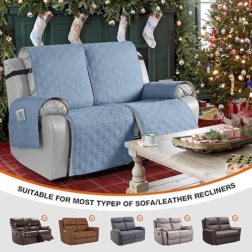 Miniatura 4 de Funda impermeable para sofá biplaza reclinable, funda para sofá, lavable, protector de muebles antideslizante con correas elásticas, bolsillo para