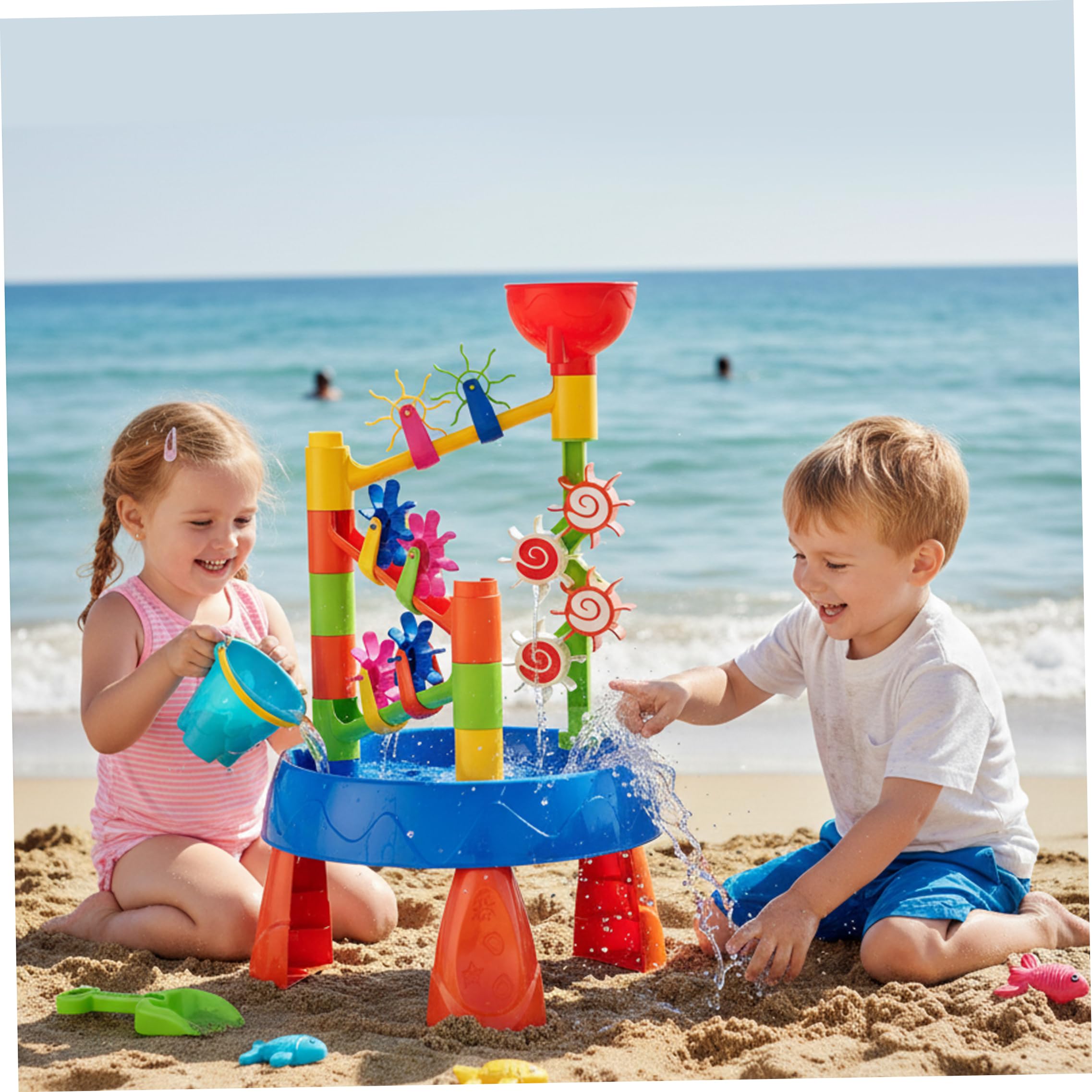 Baby-Wassertisch, Kinder-Wassertisch zum Spielen im Freien, Kleinkinder, 32-teiliges Sandspielzeug-Set mit Rad, Eimer, Schaufel für Kinder im Alter von 1–8 Jahren, Sommer, Strand, Hinterhof-Spielen