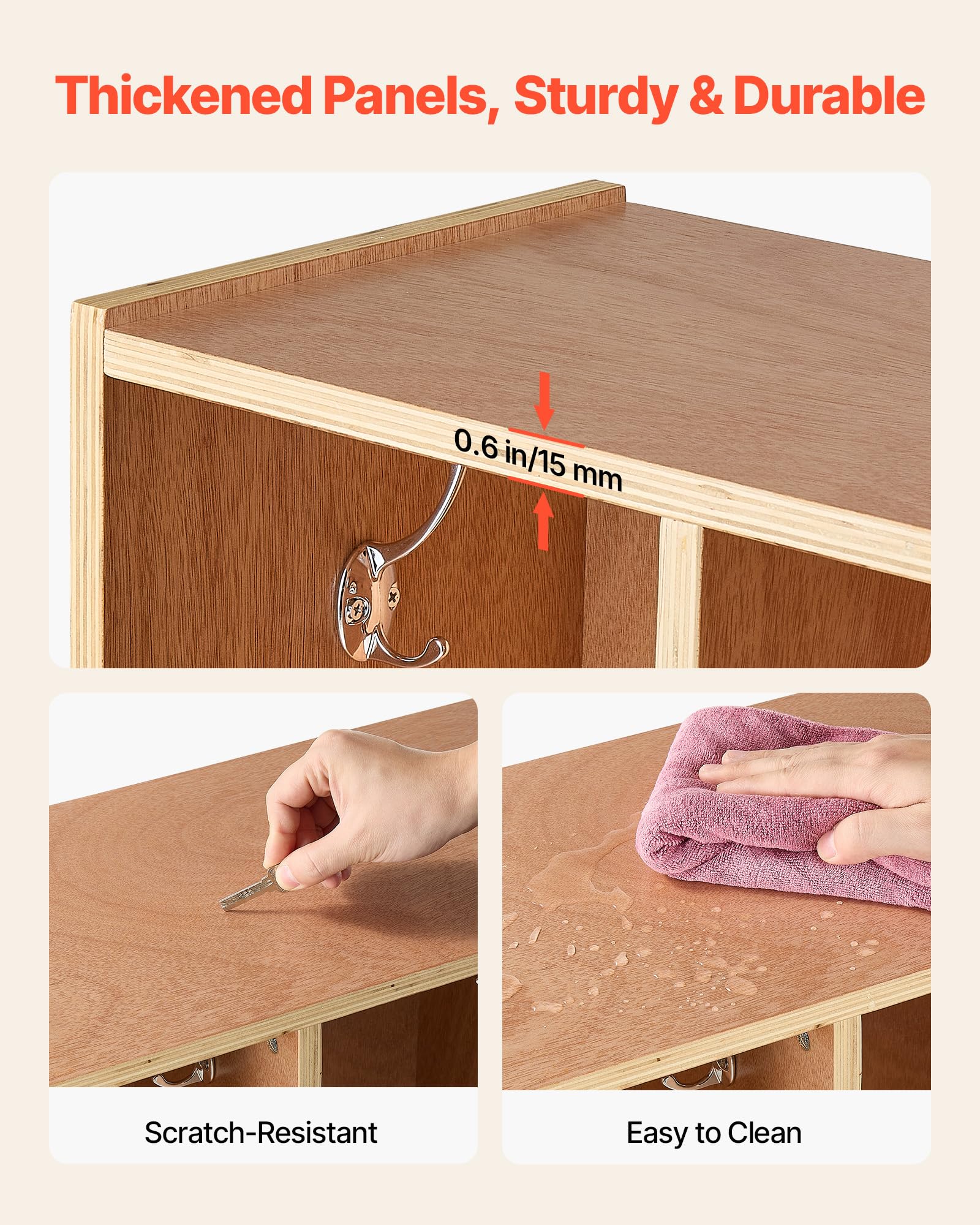 VEVOR Vestiaire 5 Enfants Ouvert, Penderie pour Enfants en Bois, Rangement pour Crèche Maternelle Garderie Maison, Meuble d'accueil Scolaire avec Casiers à Manteaux et à Chaussures, 10 Crochets