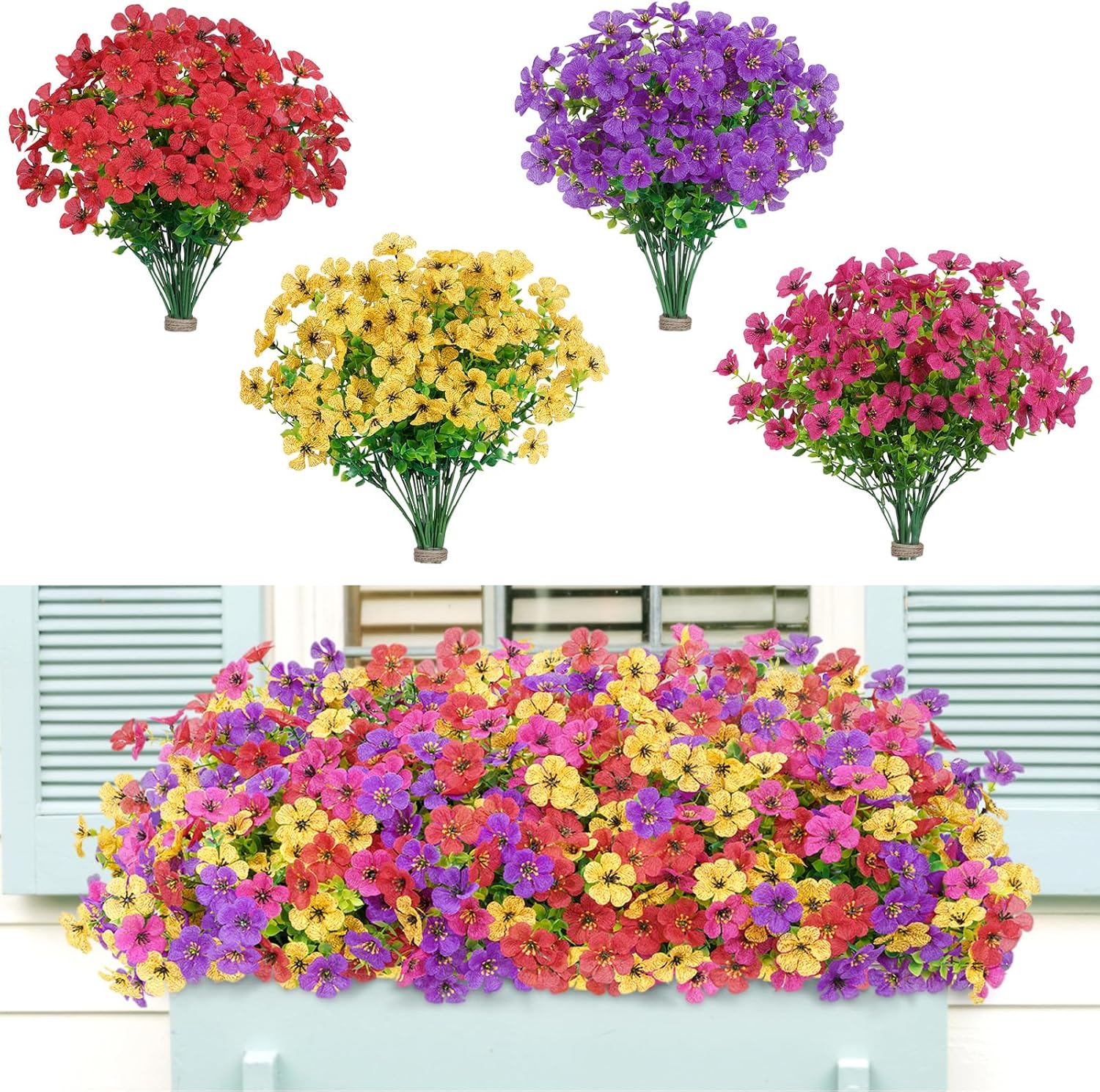 Lifewit Artificial Flowers for Outdoors, 24 Bundles Plastic Fake Flowers Daisy for Home Garden Decor, Faux Plants for Spring Summer Porch, Window Box, Vase Decoration(4 Mix Color)