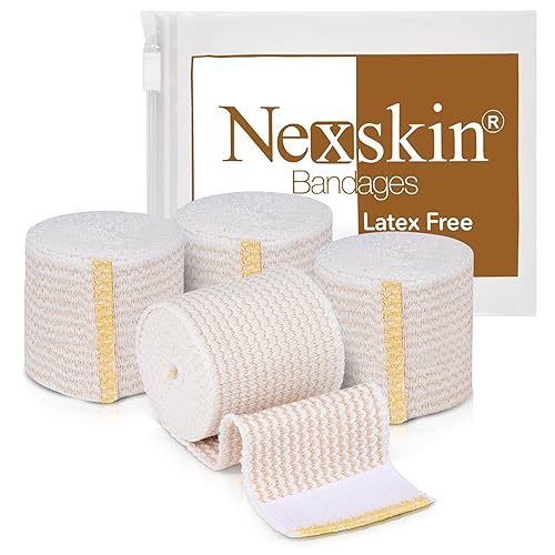 Premium Elastic Bandage Wrap (2” Wide, 4 Pack) - Nexskin Latex Free Athletic/Medical Compression Bandages Hook & Loop Fasteners at Both Ends - Lifetime Washable & Reusable Bandages - 2" Wide - 4 Pack