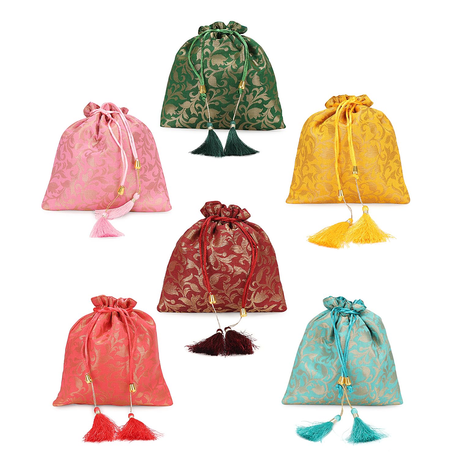 LONGING TO BUY Indian Velvet Potli (Pack of 6 Potli Bag in assorted color), Jewelry Pouch, Coins Pouch