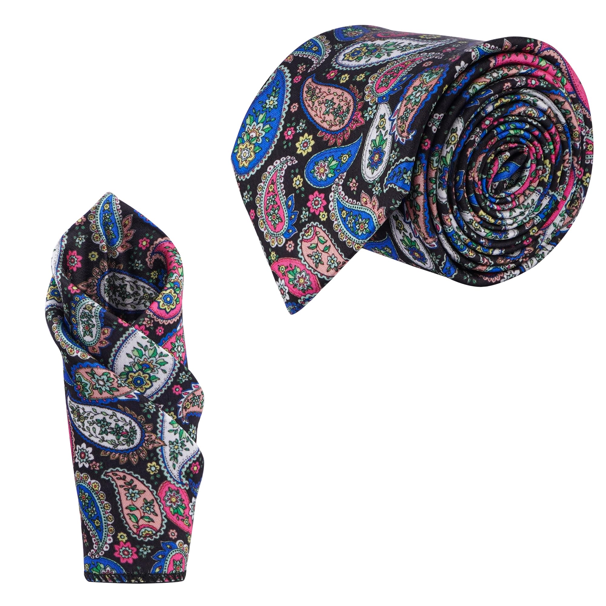 calixto Satin Paisley Printed Neck Tie for Men with Matching Pocket Square – Elegant Formal Necktie Set for Weddings, Business (Pack of 2)-picture-29
