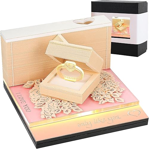 MOKOQI Bloc de notas 3D, notas adhesivas con luz LED, regalo del día de San Valentín, almohadillas artísticas para anillo de diamante, bloc de notas
